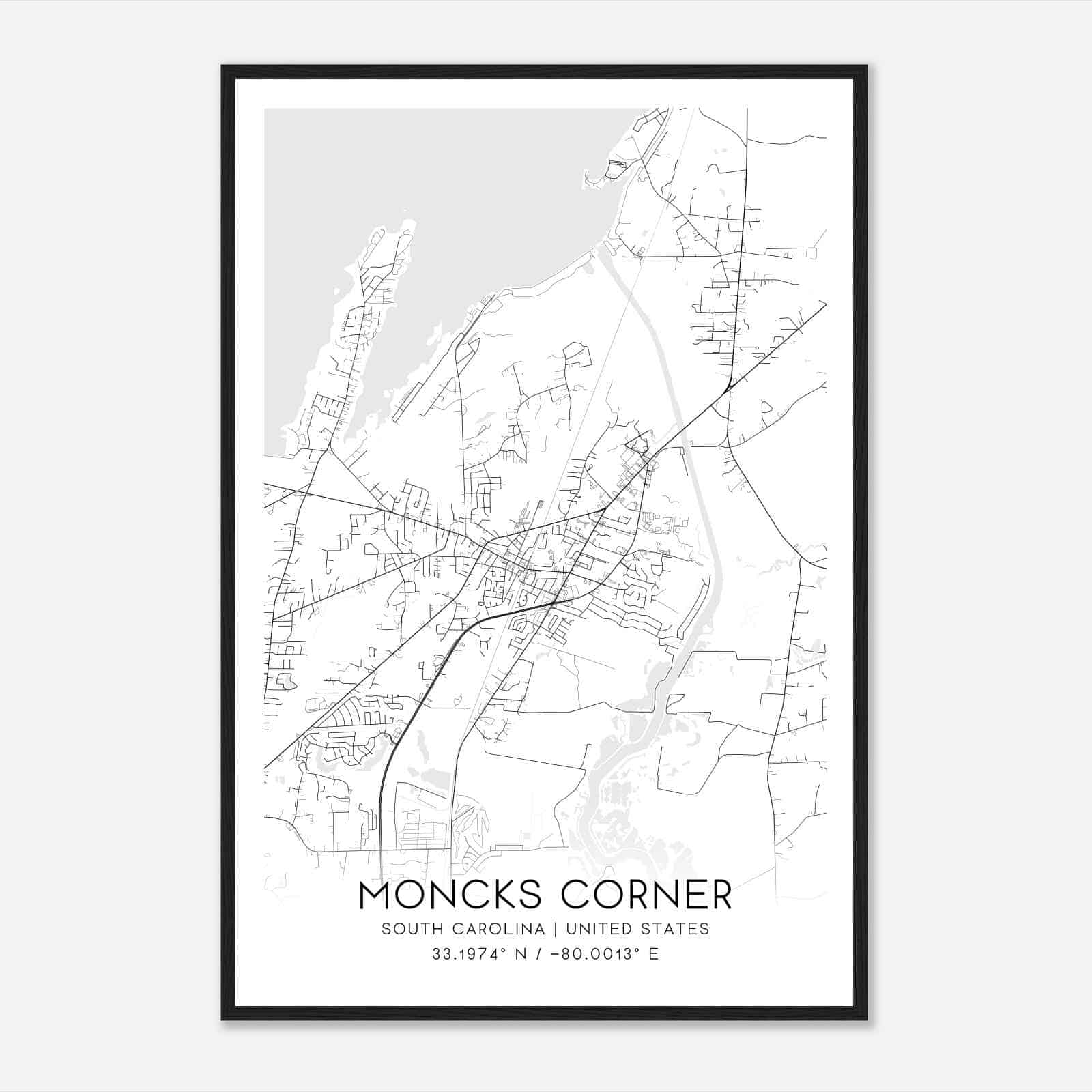 Moncks Corner South Carolina Map Poster, Modern Home Decor Wall Art Print