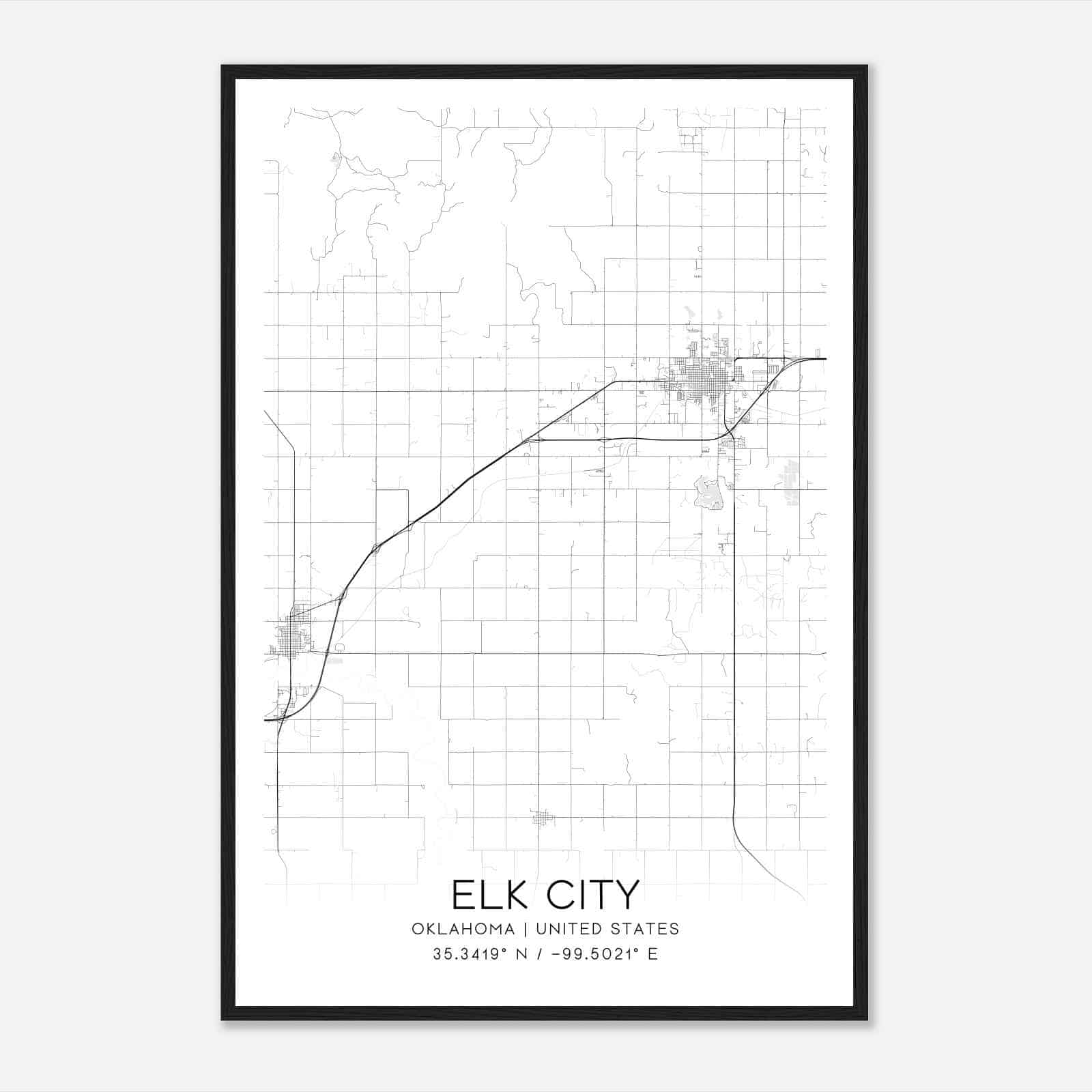 Elk City Oklahoma Map Poster, Modern Home Decor Wall Art Print