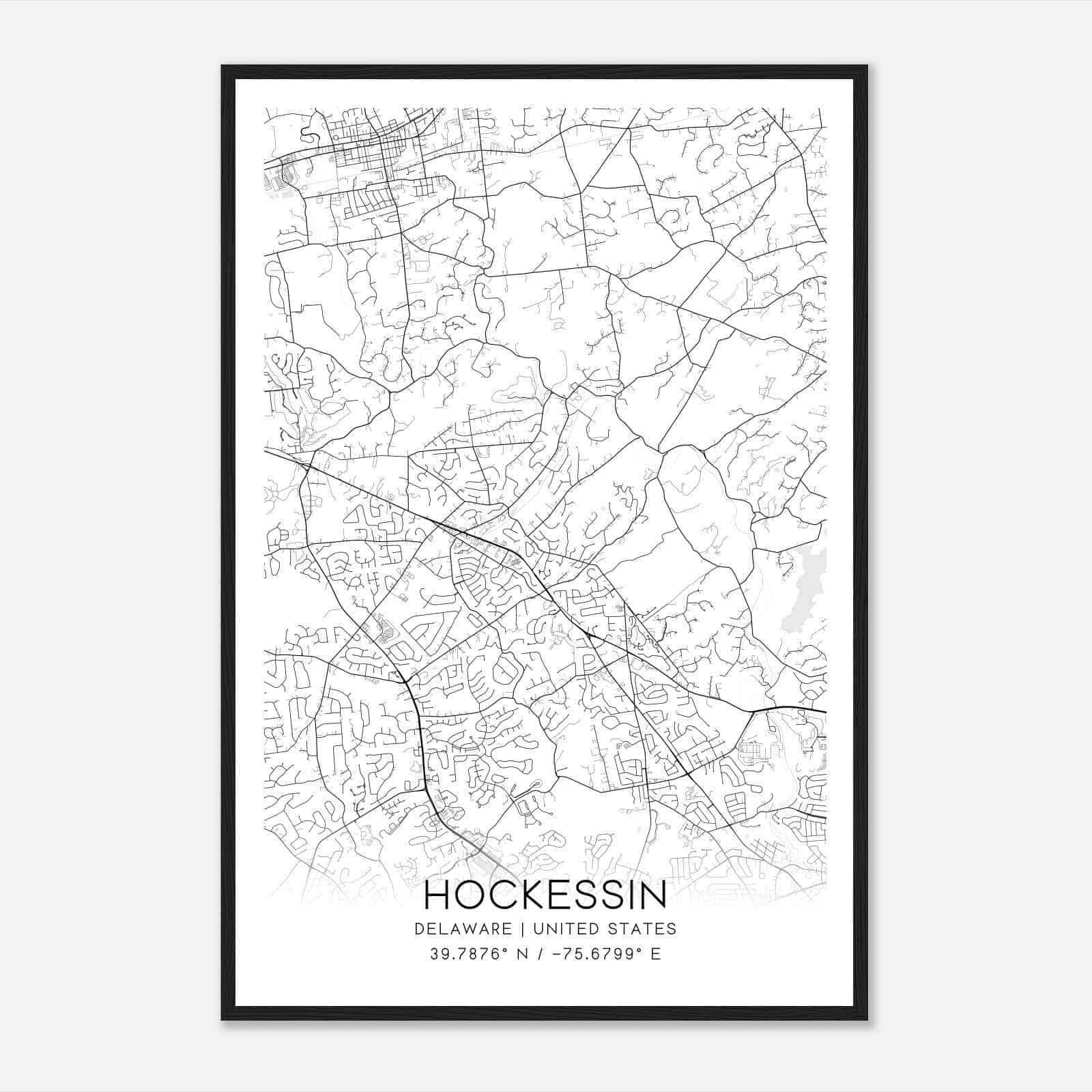 Hockessin Delaware Map Poster, Modern Home Decor Wall Art Print