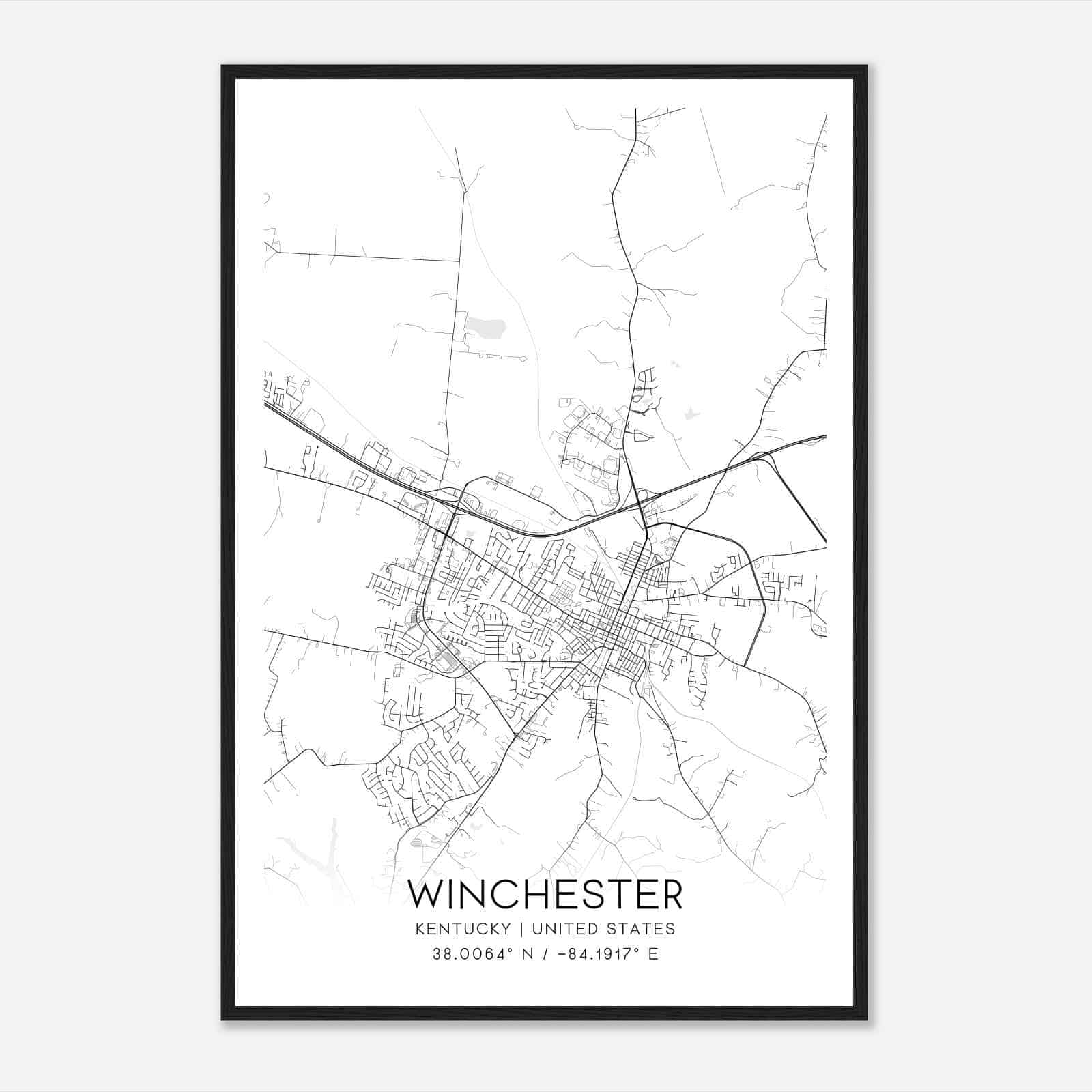 Winchester Kentucky Map Poster, Modern Home Decor Wall Art Print