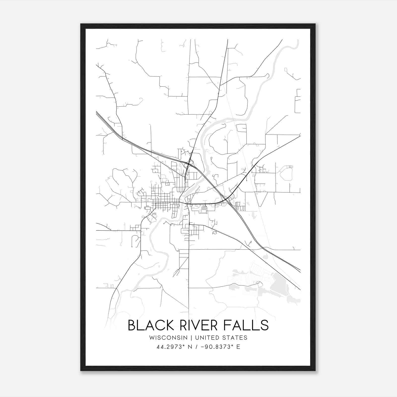 Black River Falls Wisconsin Map Poster, Modern Home Decor Wall Art Print