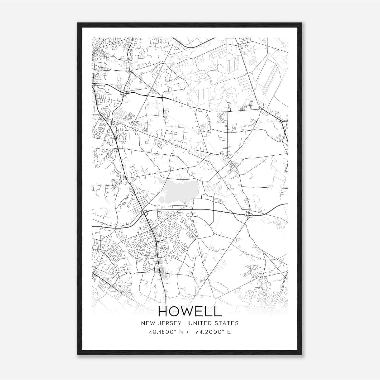 Howell New Jersey Map Poster, Modern Home Decor Wall Art Print