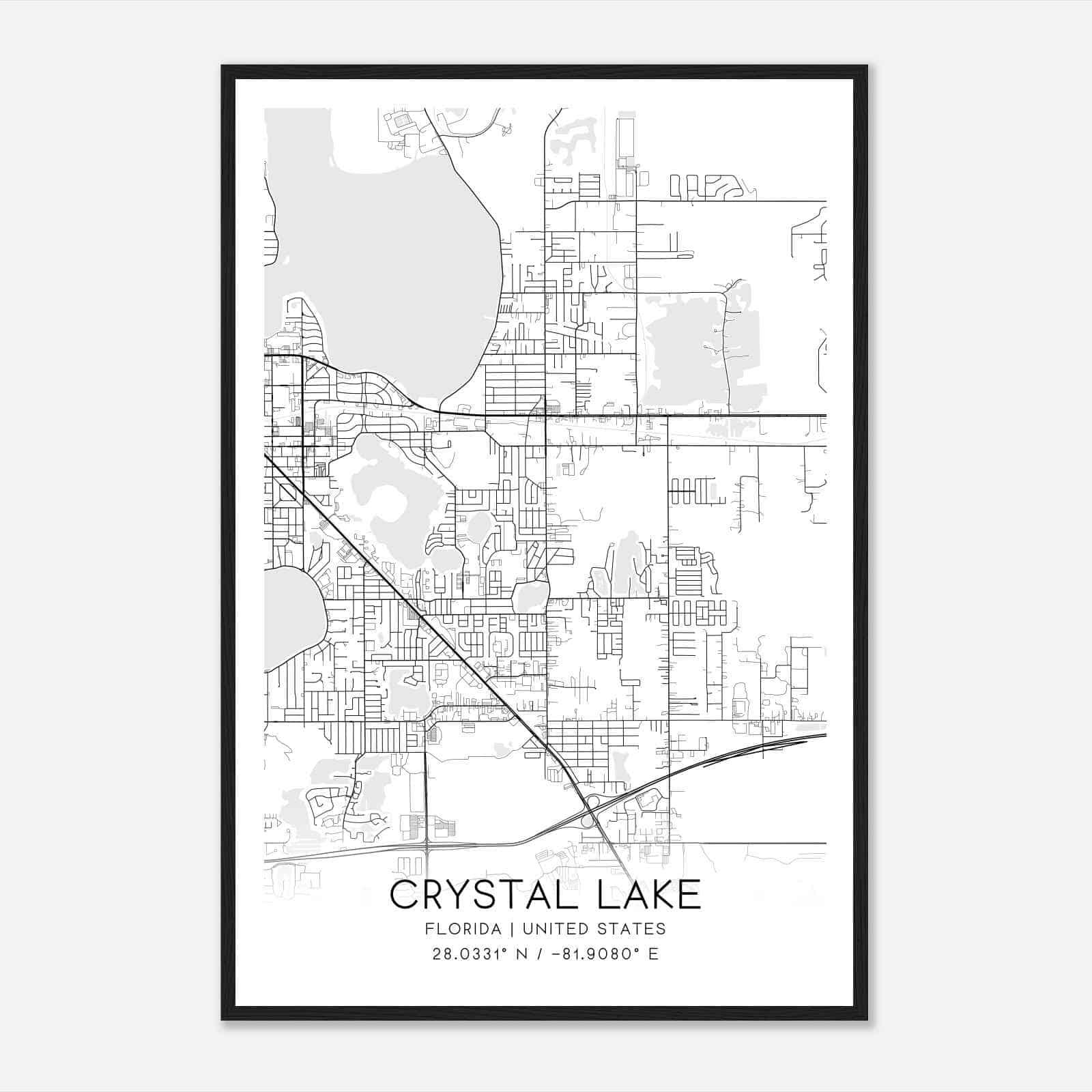 Crystal Lake Florida Map Poster, Modern Home Decor Wall Art Print