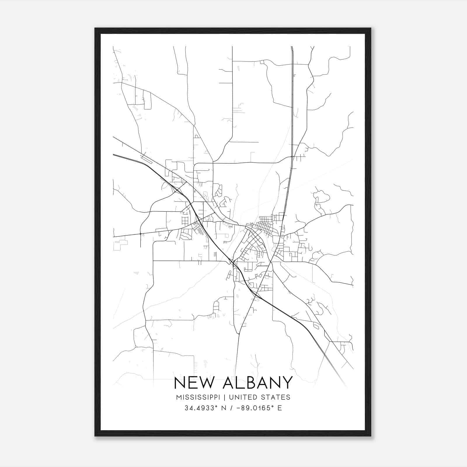 New Albany Mississippi Map Poster, Modern Home Decor Wall Art Print
