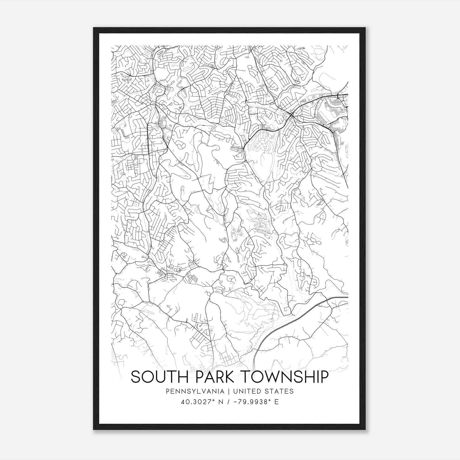 South Park Township Pennsylvania Map Poster, Modern Home Decor Wall Art Print