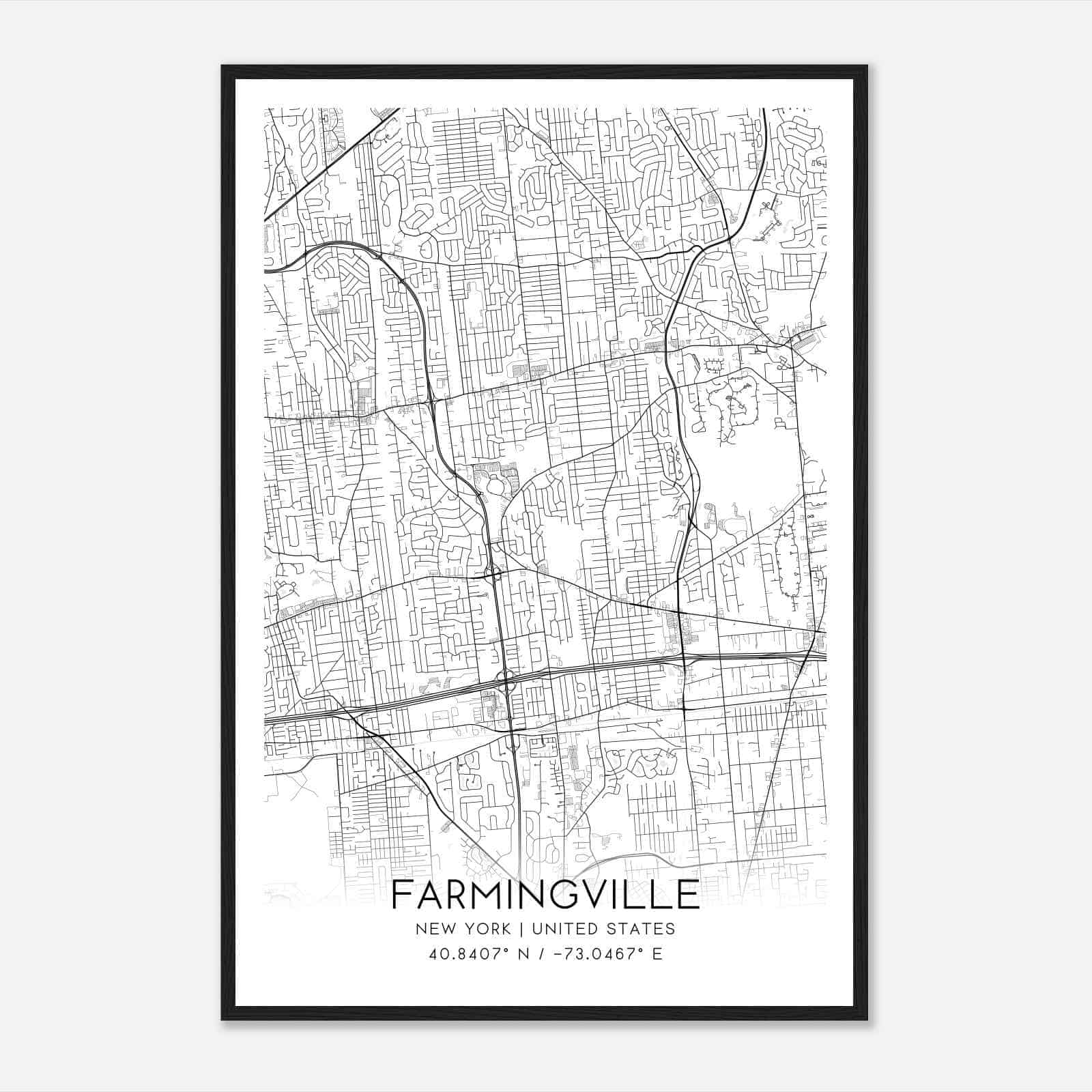 Farmingville New York Map Poster, Modern Home Decor Wall Art Print