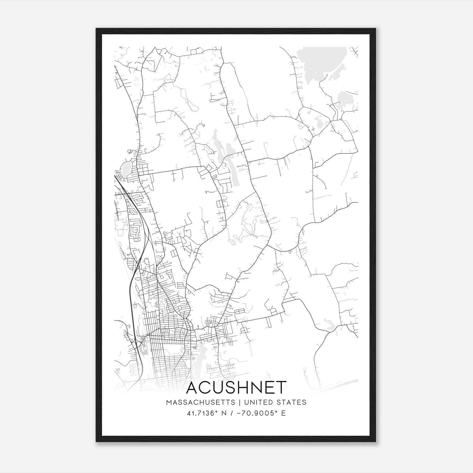 Acushnet Massachusetts Map Poster, Modern Home Decor Wall Art Print