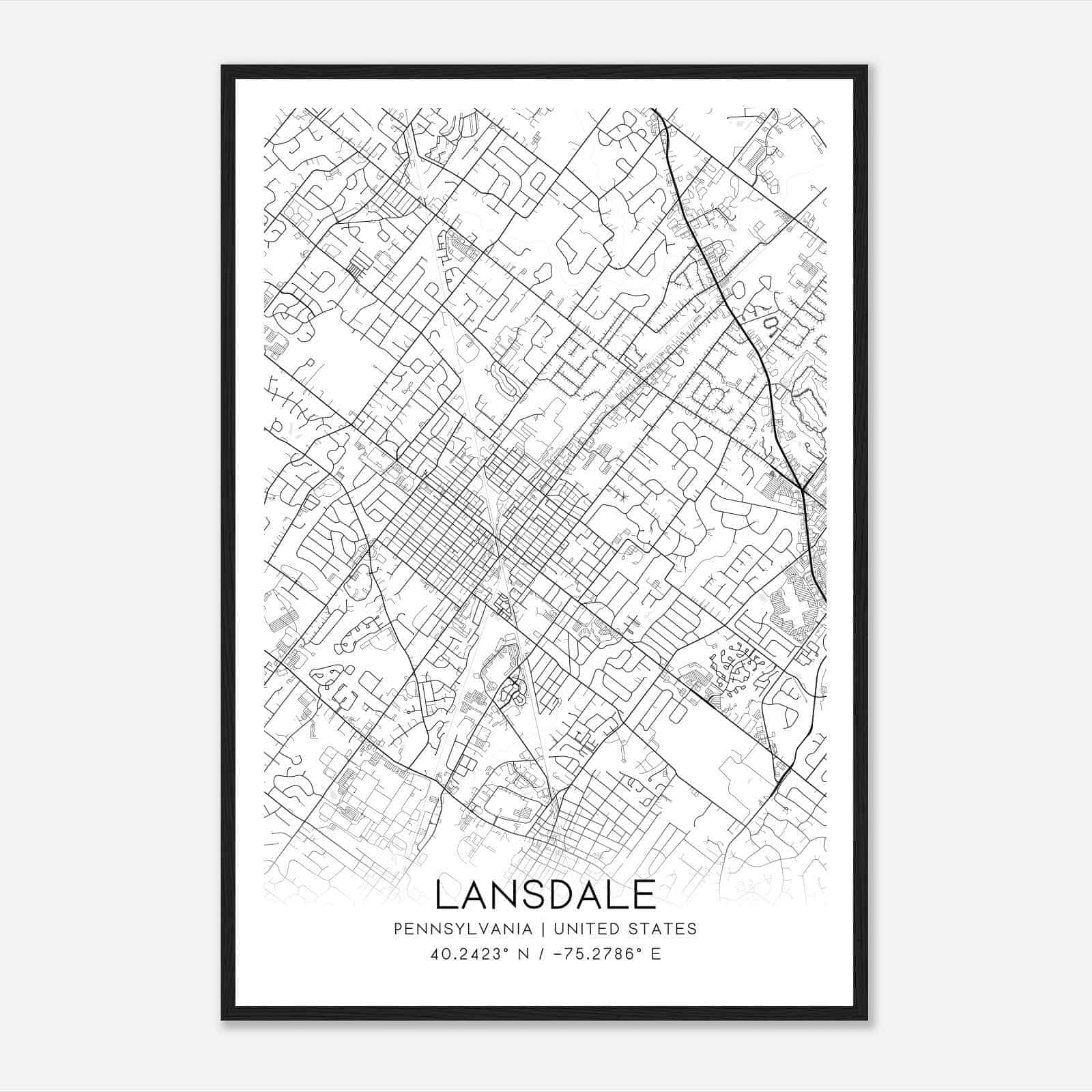 Lansdale Pennsylvania Map Poster, Modern Home Decor Wall Art Print