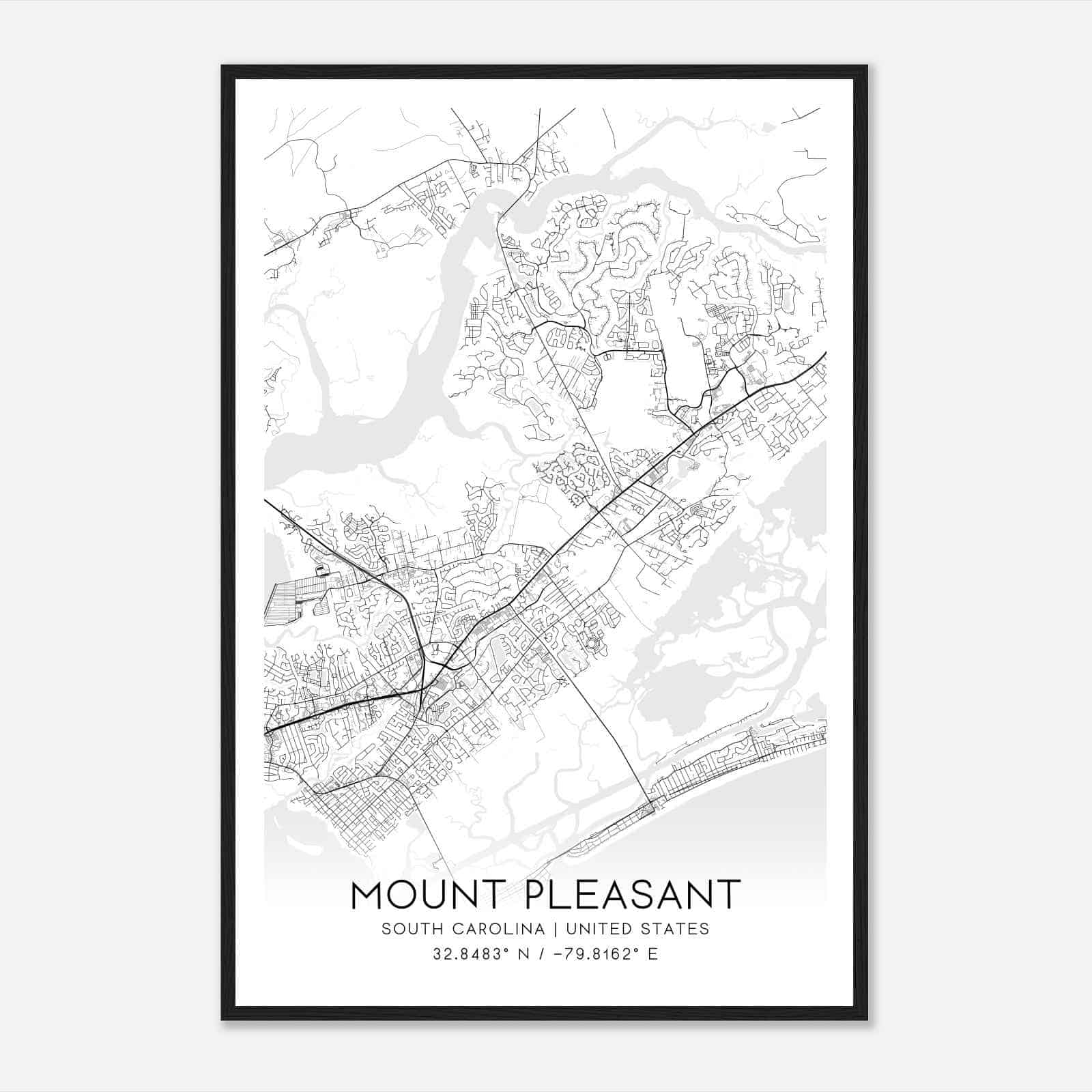 Mount Pleasant South Carolina Map Poster, Modern Home Decor Wall Art Print