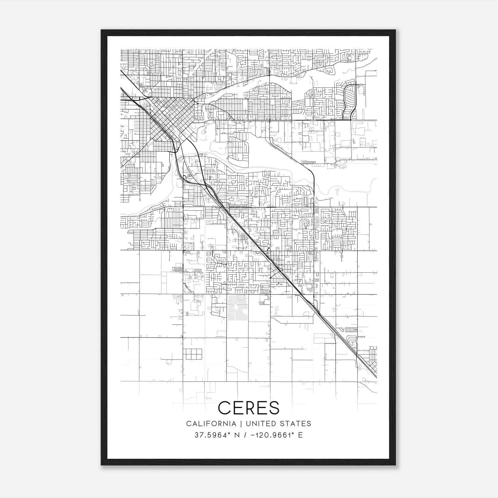 Ceres California Map Poster, Modern Home Decor Wall Art Print