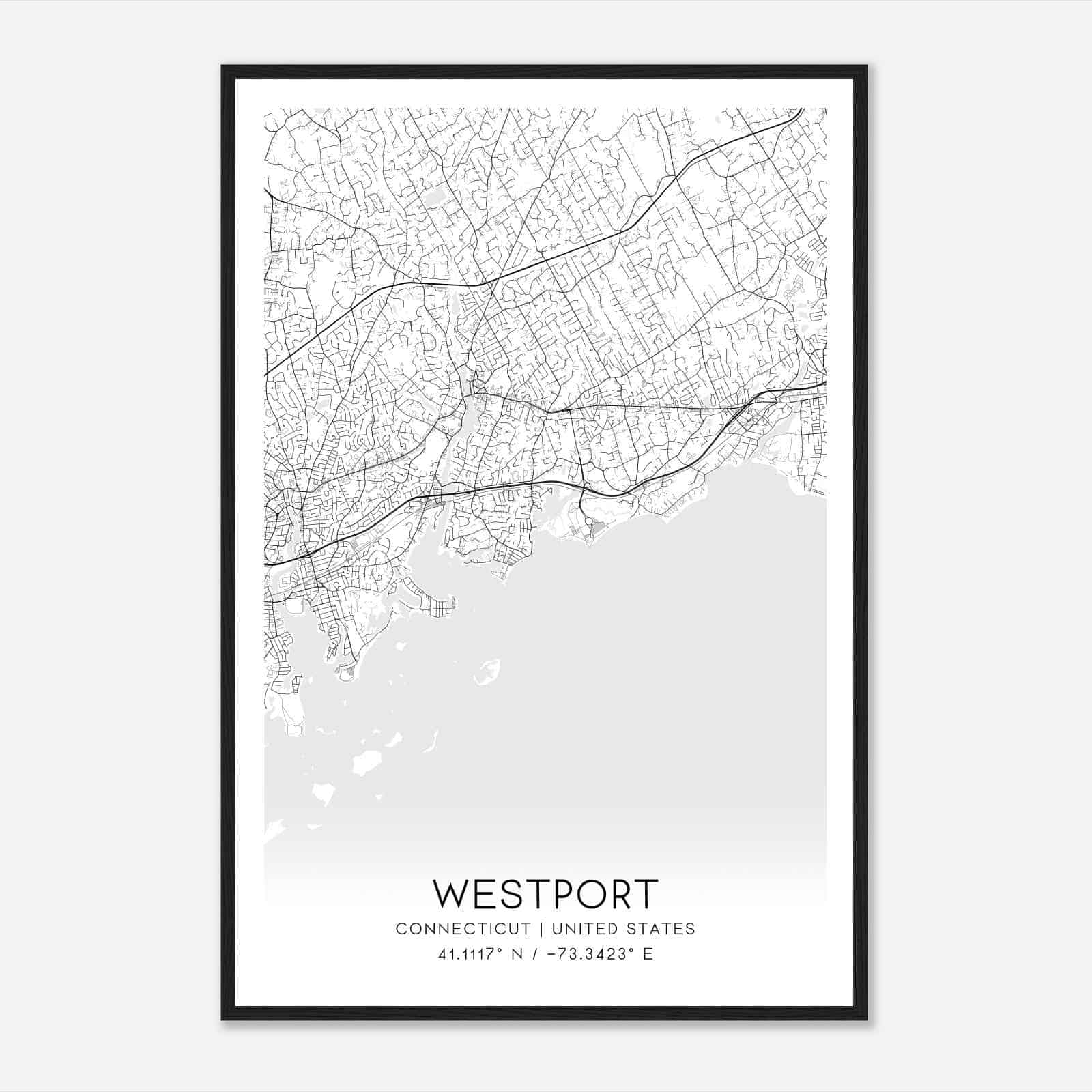 Westport Connecticut Map Poster, Modern Home Decor Wall Art Print