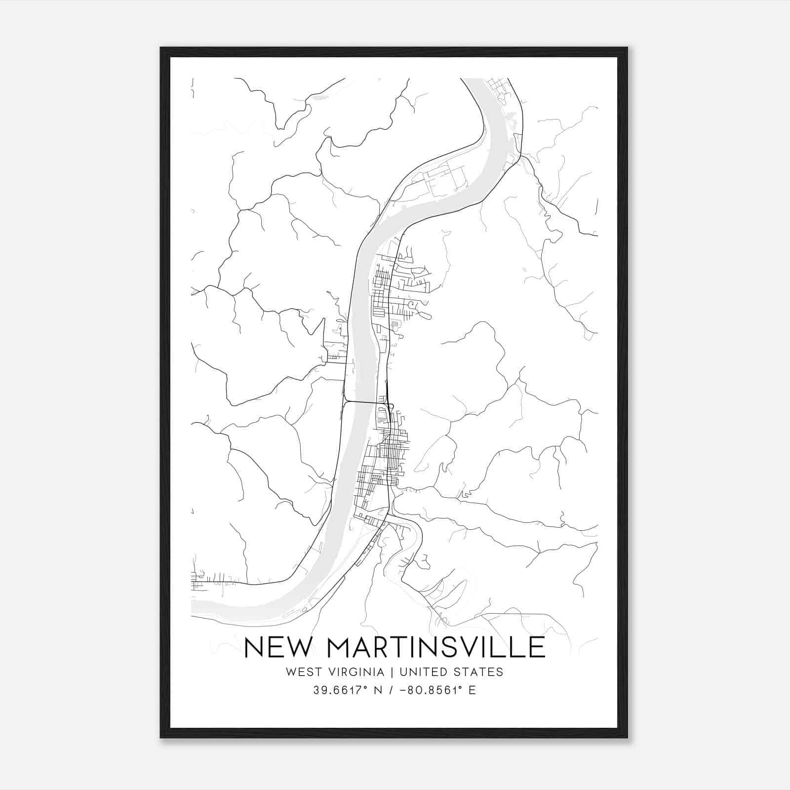 New Martinsville West Virginia Map Poster, Modern Home Decor Wall Art Print