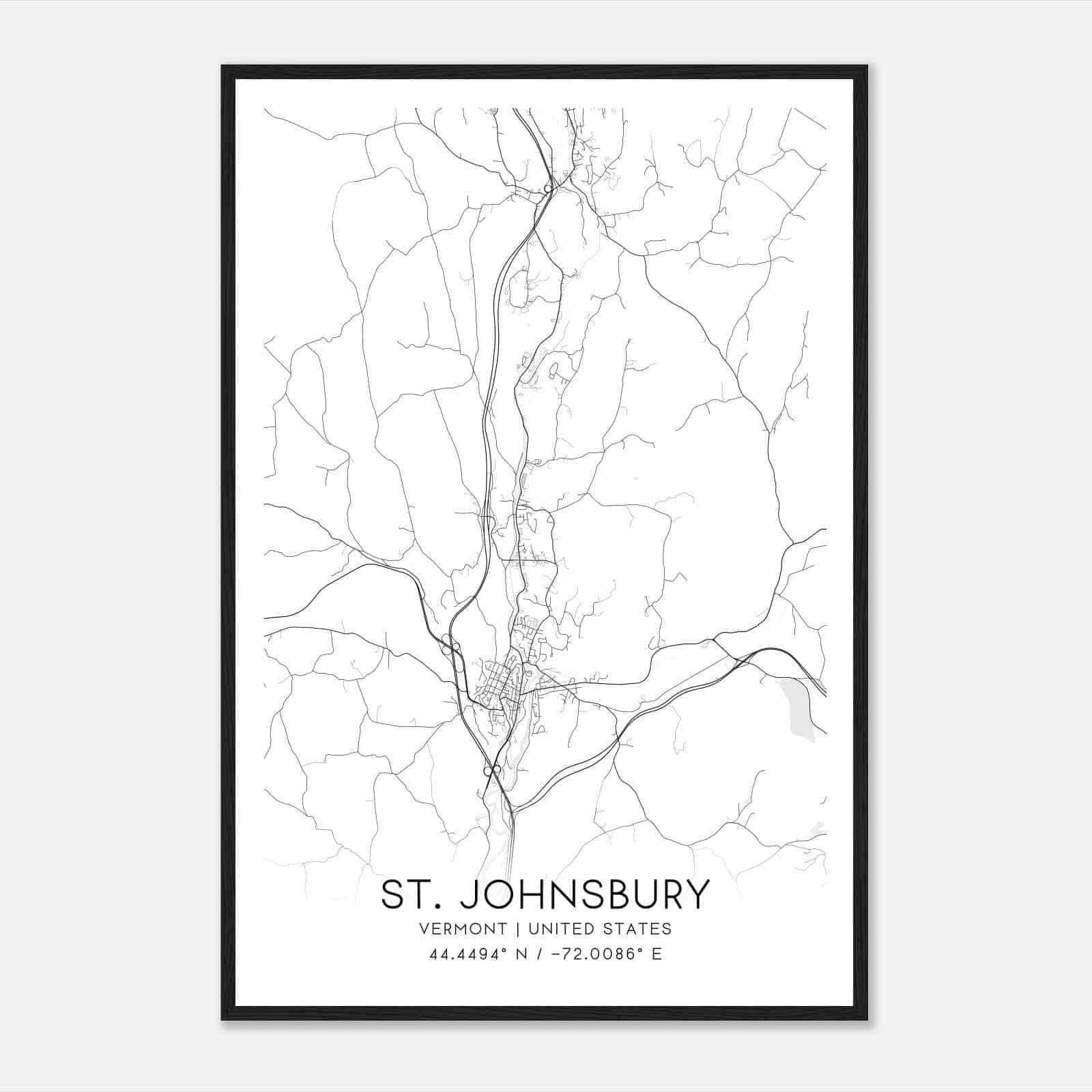 St. Johnsbury Vermont Map Poster, Modern Home Decor Wall Art Print