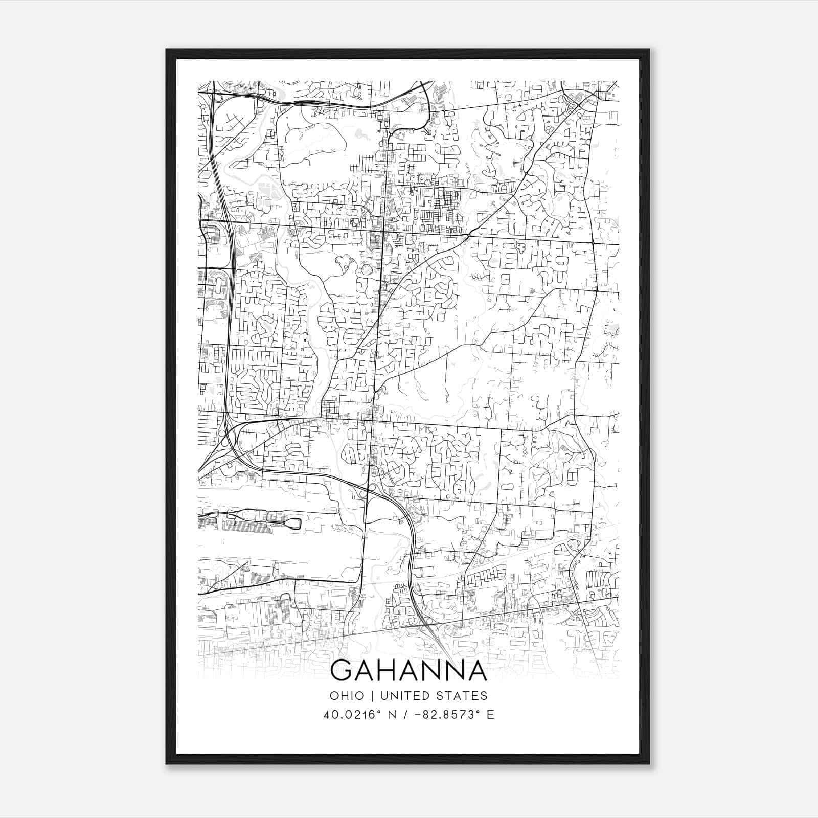 Gahanna Ohio Map Poster, Modern Home Decor Wall Art Print