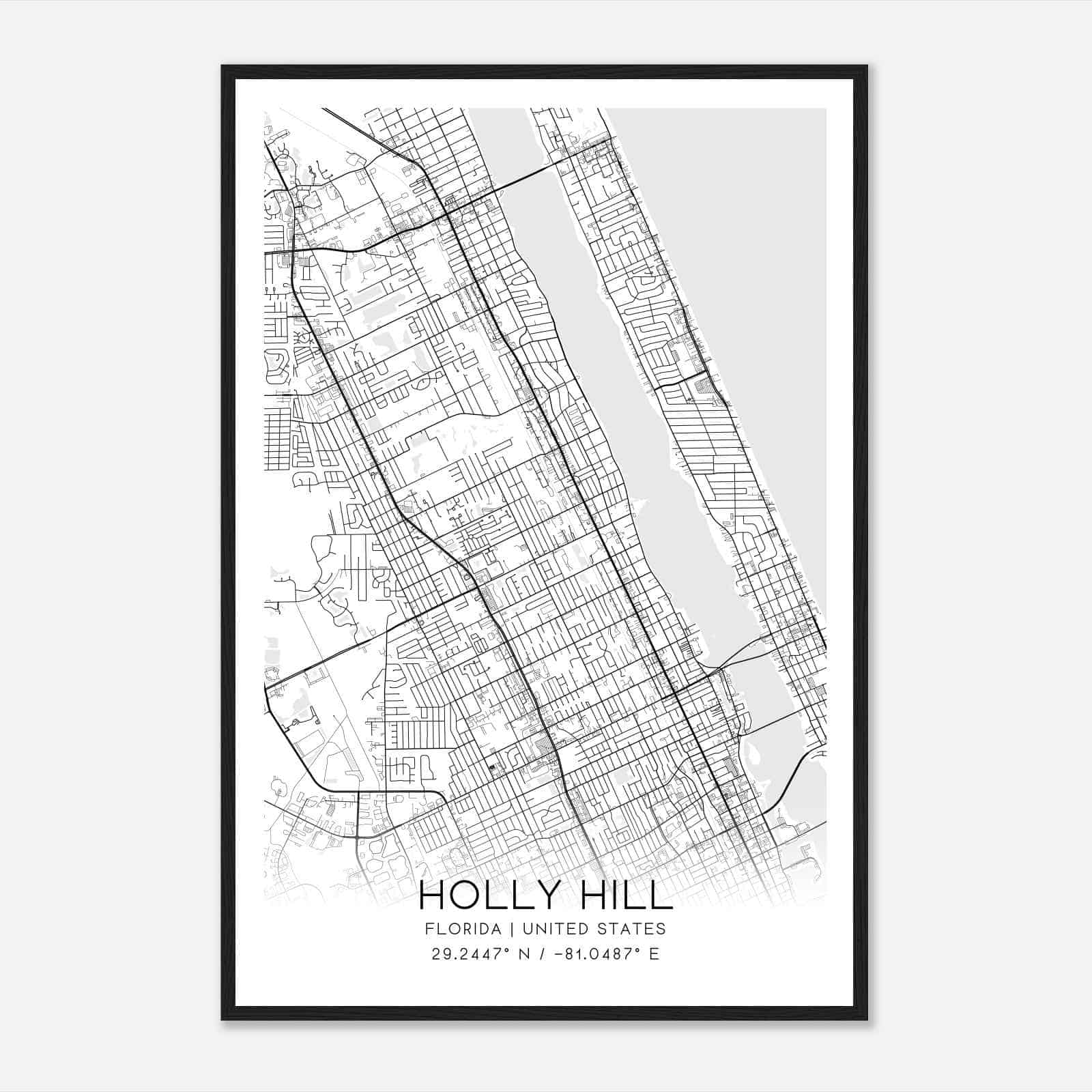 Holly Hill Florida Map Poster, Modern Home Decor Wall Art Print