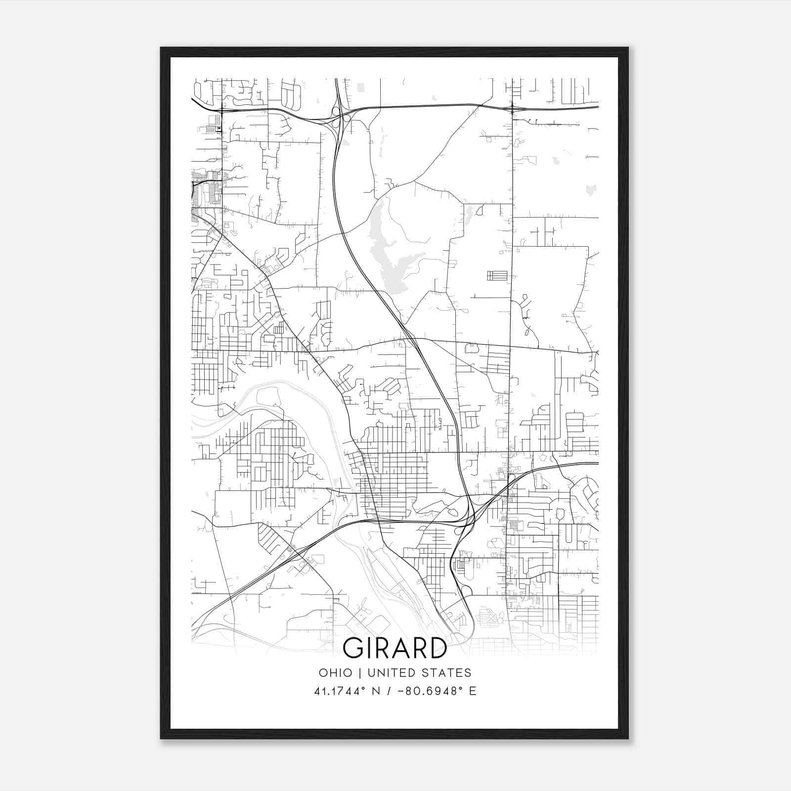 Girard Ohio Map Poster, Modern Home Decor Wall Art Print Custom Maps