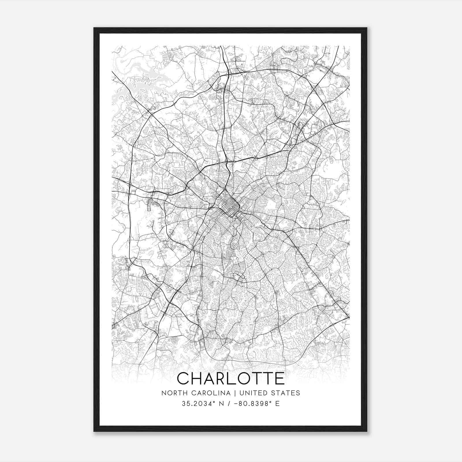 Charlotte North Carolina Map Poster, Modern Home Decor Wall Art Print