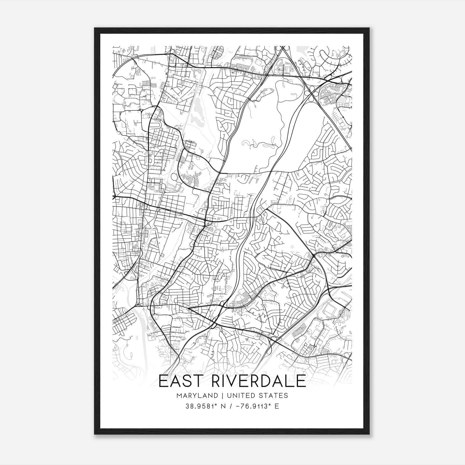 East Riverdale Maryland Map Poster, Modern Home Decor Wall Art Print
