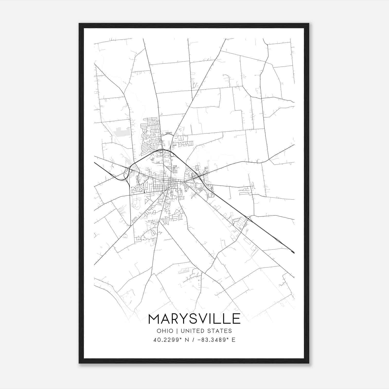 Marysville Ohio Map Poster, Modern Home Decor Wall Art Print Marysville Ohio Map Poster, Modern Home Decor Wall Art Print