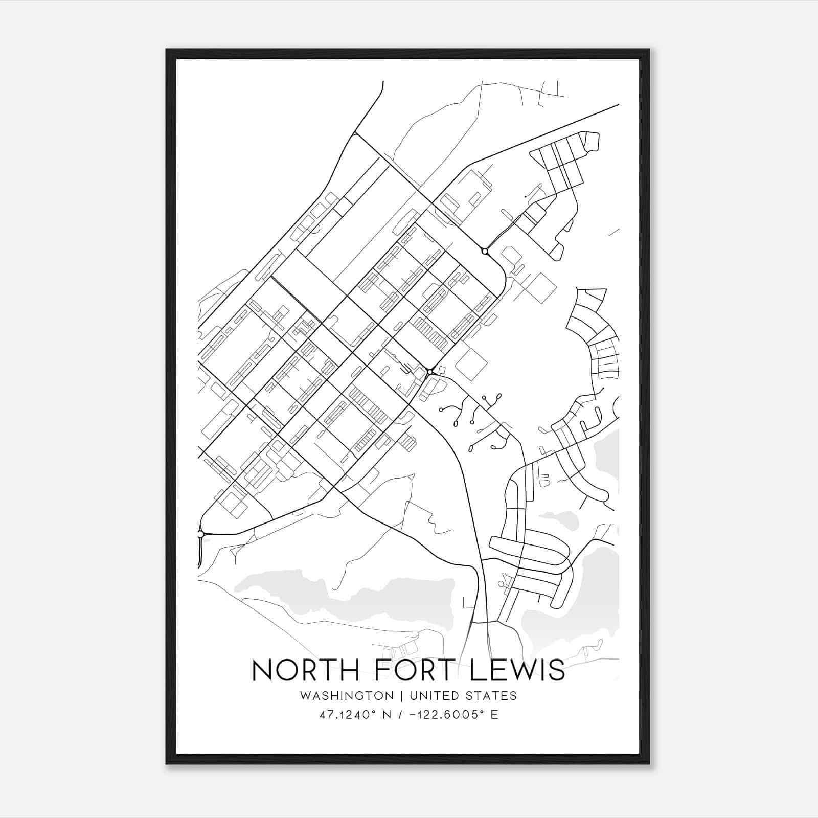North Fort Lewis Washington Map Poster, Modern Home Decor Wall Art Print