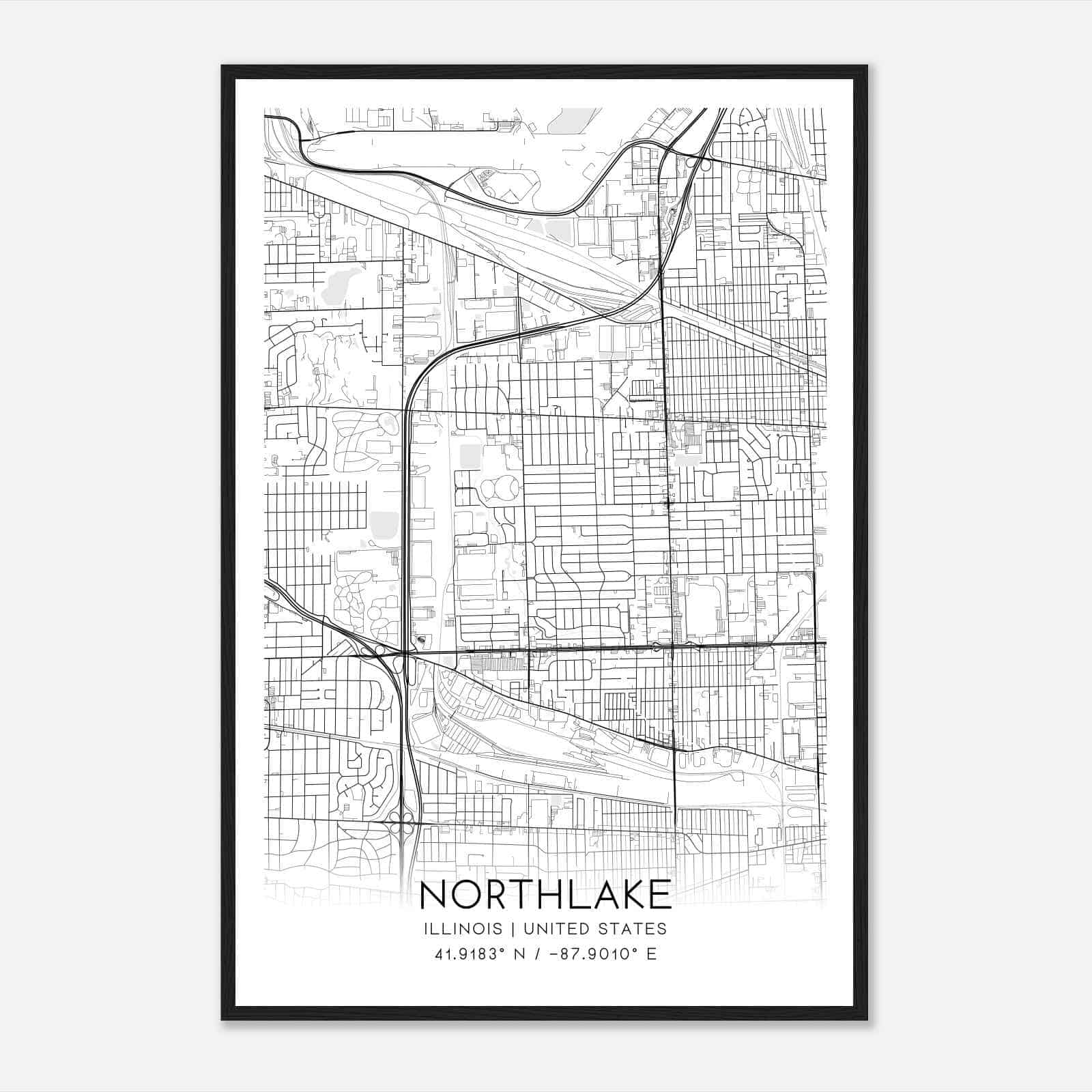 Northlake Illinois Map Poster, Modern Home Decor Wall Art Print