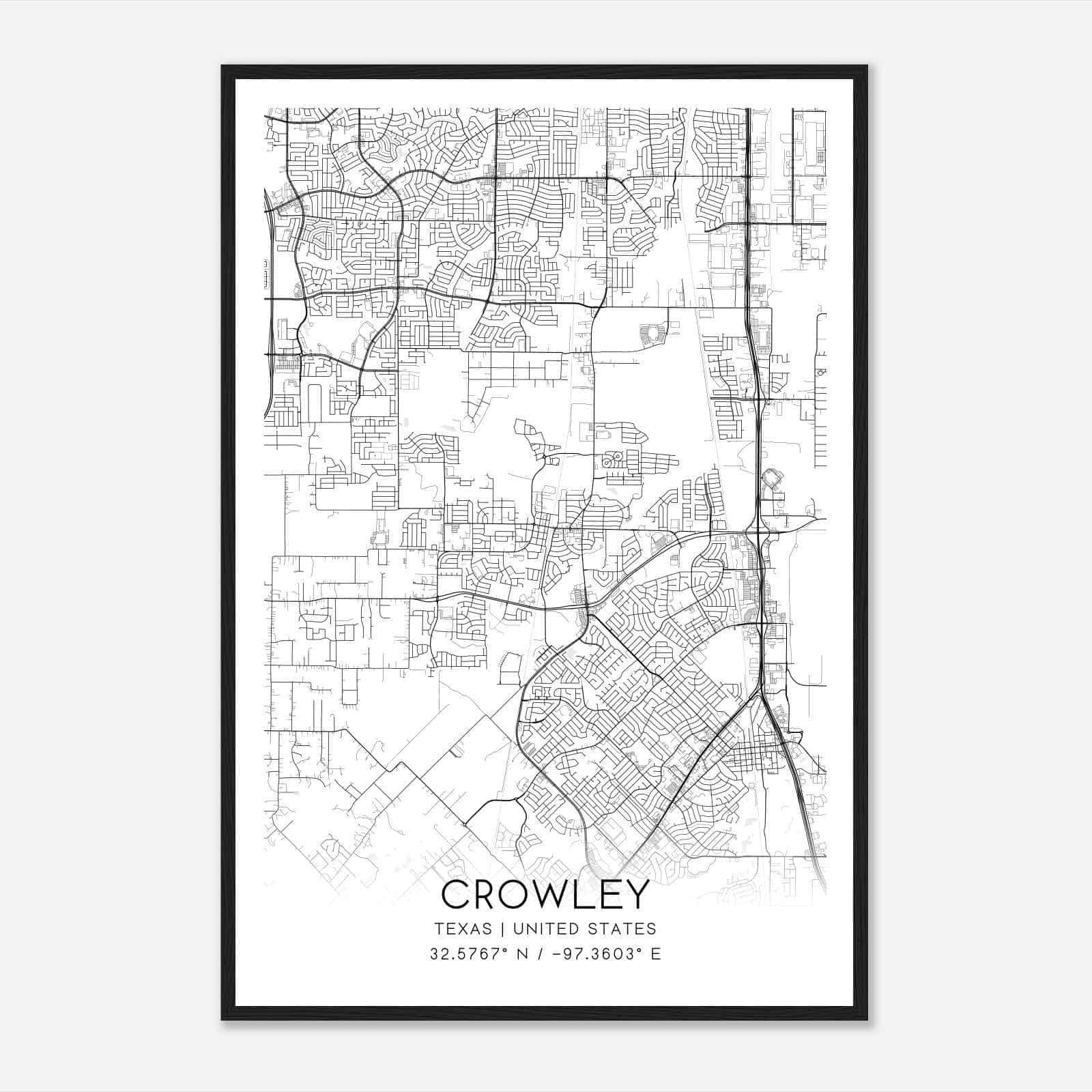 Crowley Texas Map Poster, Modern Home Decor Wall Art Print