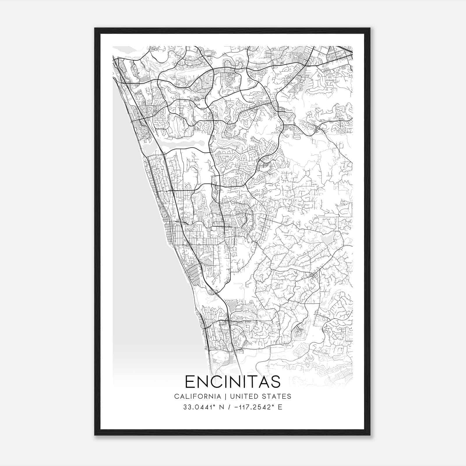 Encinitas California Map Poster, Modern Home Decor Wall Art Print