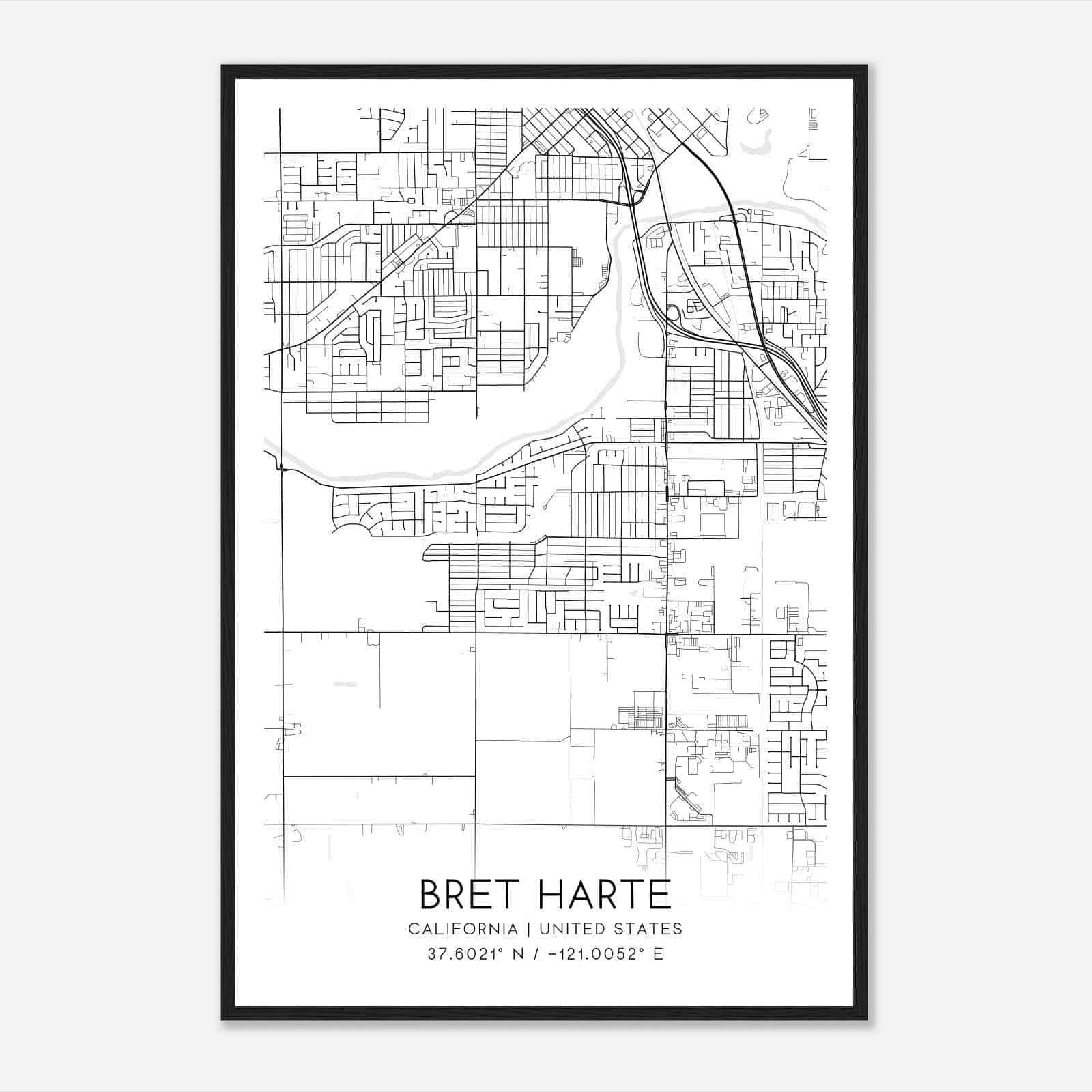 Bret Harte California Map Poster, Modern Home Decor Wall Art Print