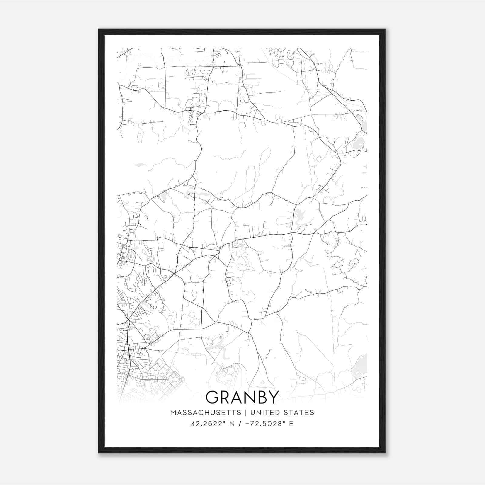Granby Massachusetts Map Poster, Modern Home Decor Wall Art Print