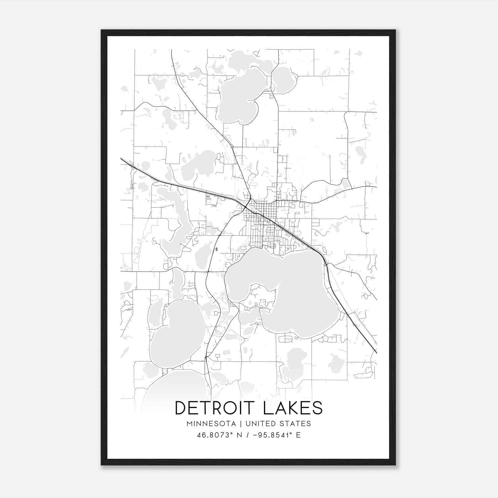 Detroit Lakes Minnesota Map Poster, Modern Home Decor Wall Art Print