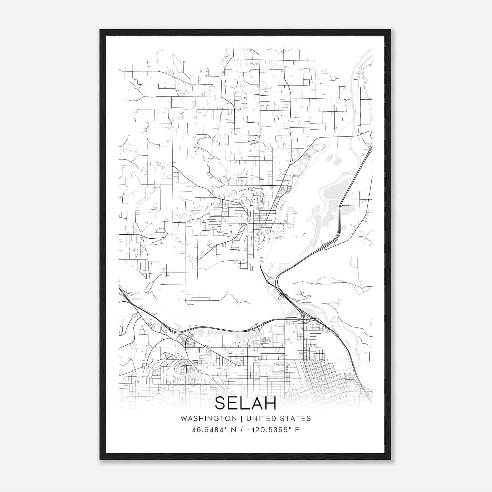 Selah Washington Map Poster, Modern Home Decor Wall Art Print