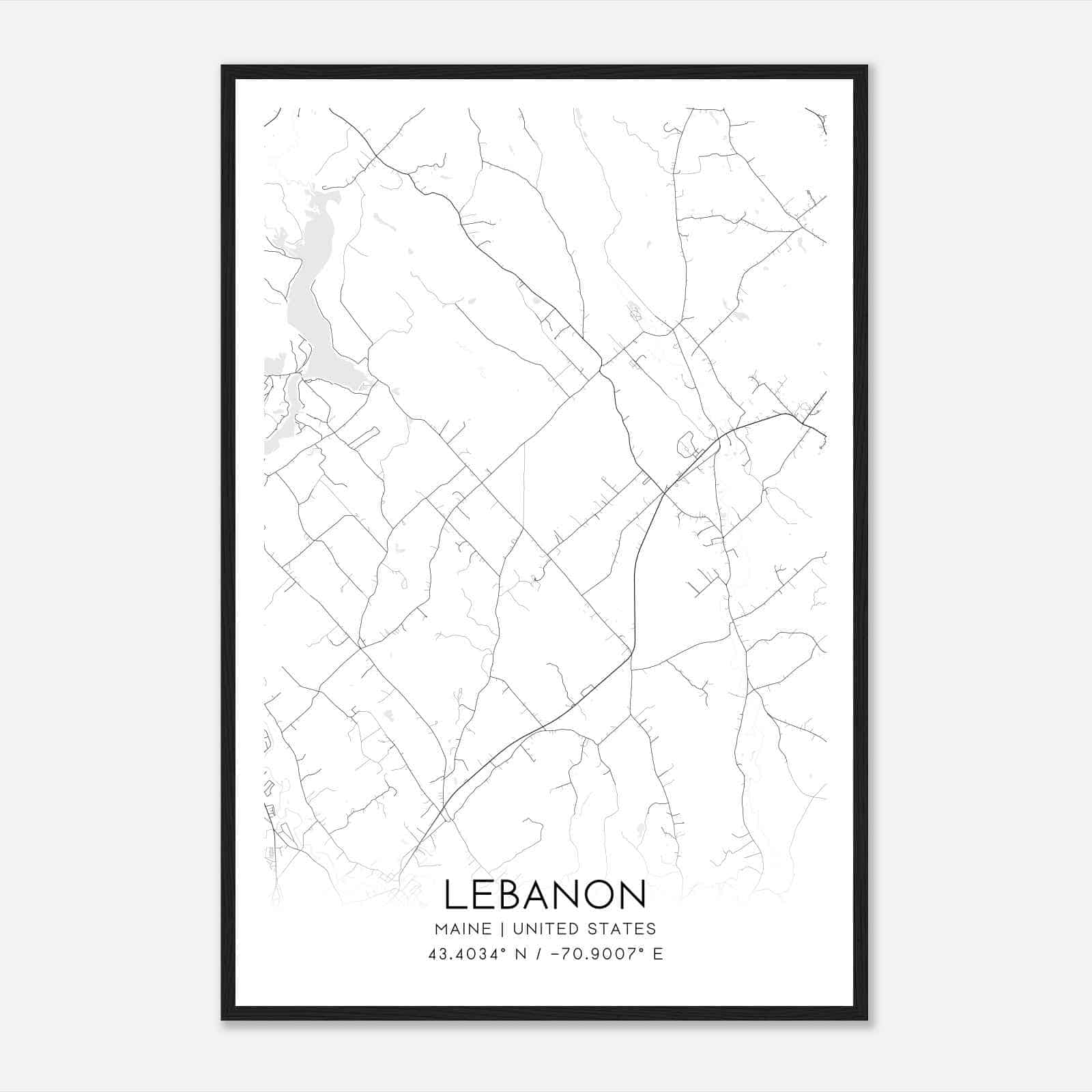 Lebanon Maine Map Poster, Modern Home Decor Wall Art Print