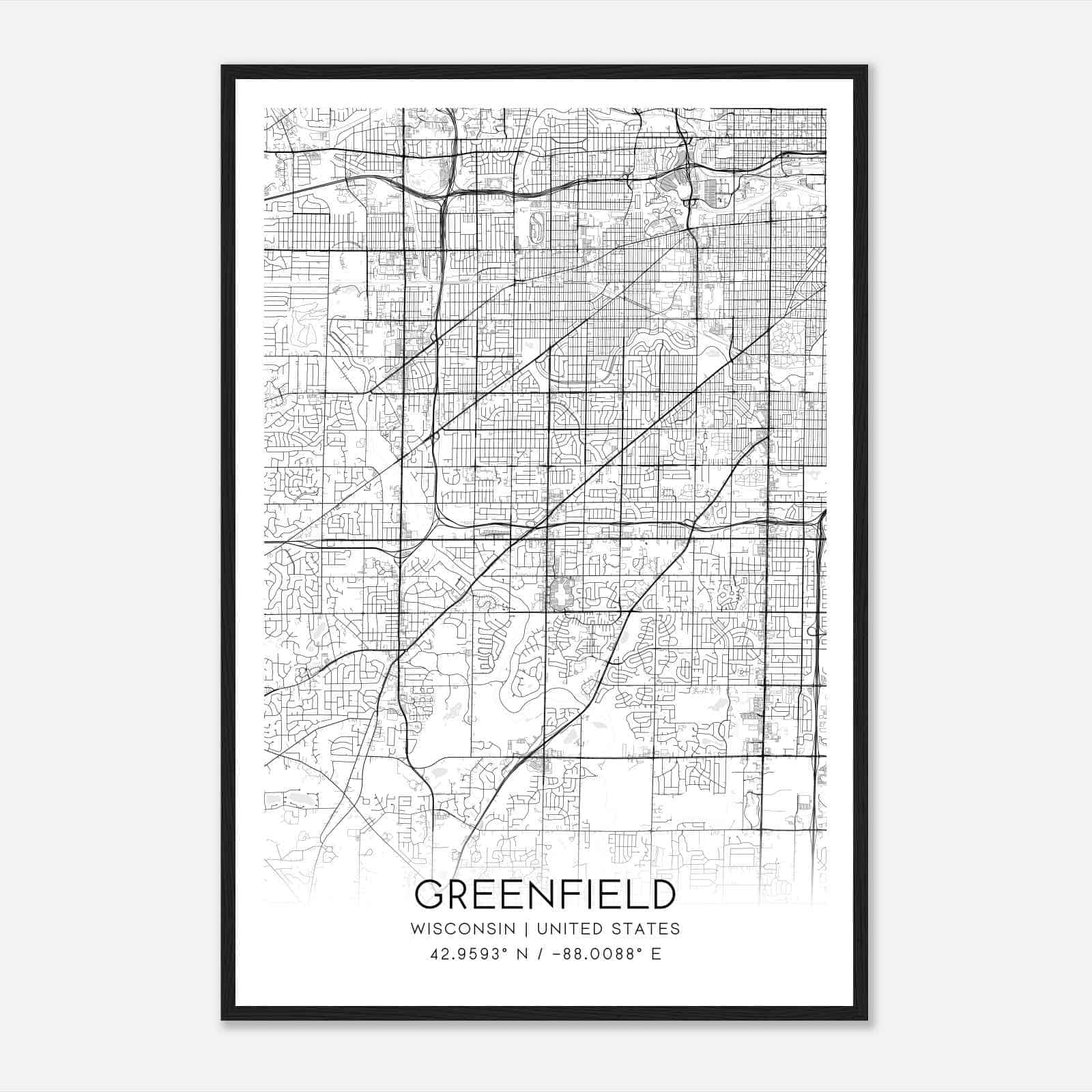 Greenfield Wisconsin Map Poster, Modern Home Decor Wall Art Print