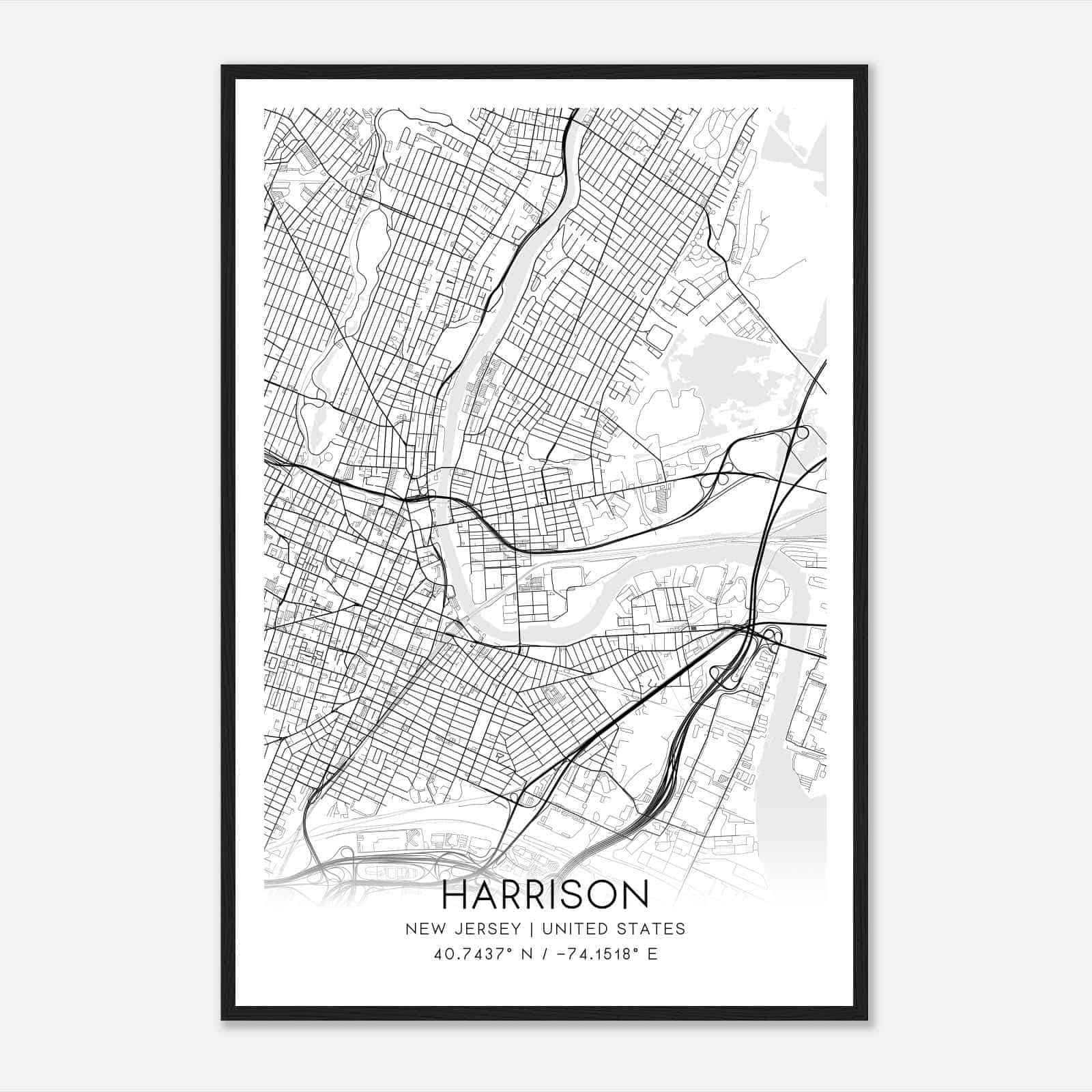 Harrison New Jersey Map Poster, Modern Home Decor Wall Art Print