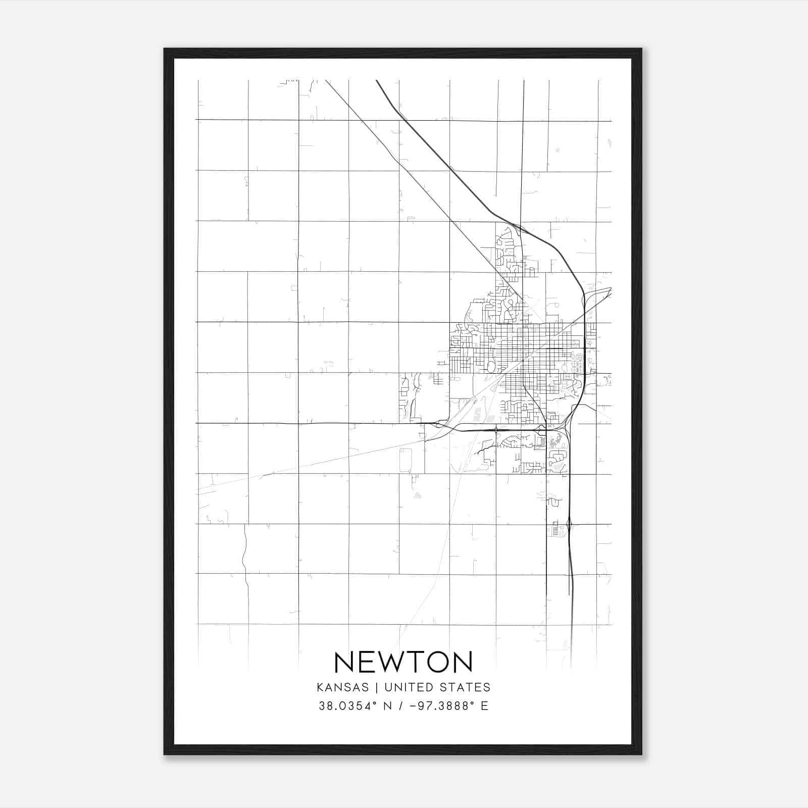 Newton Kansas Map Poster, Modern Home Decor Wall Art Print