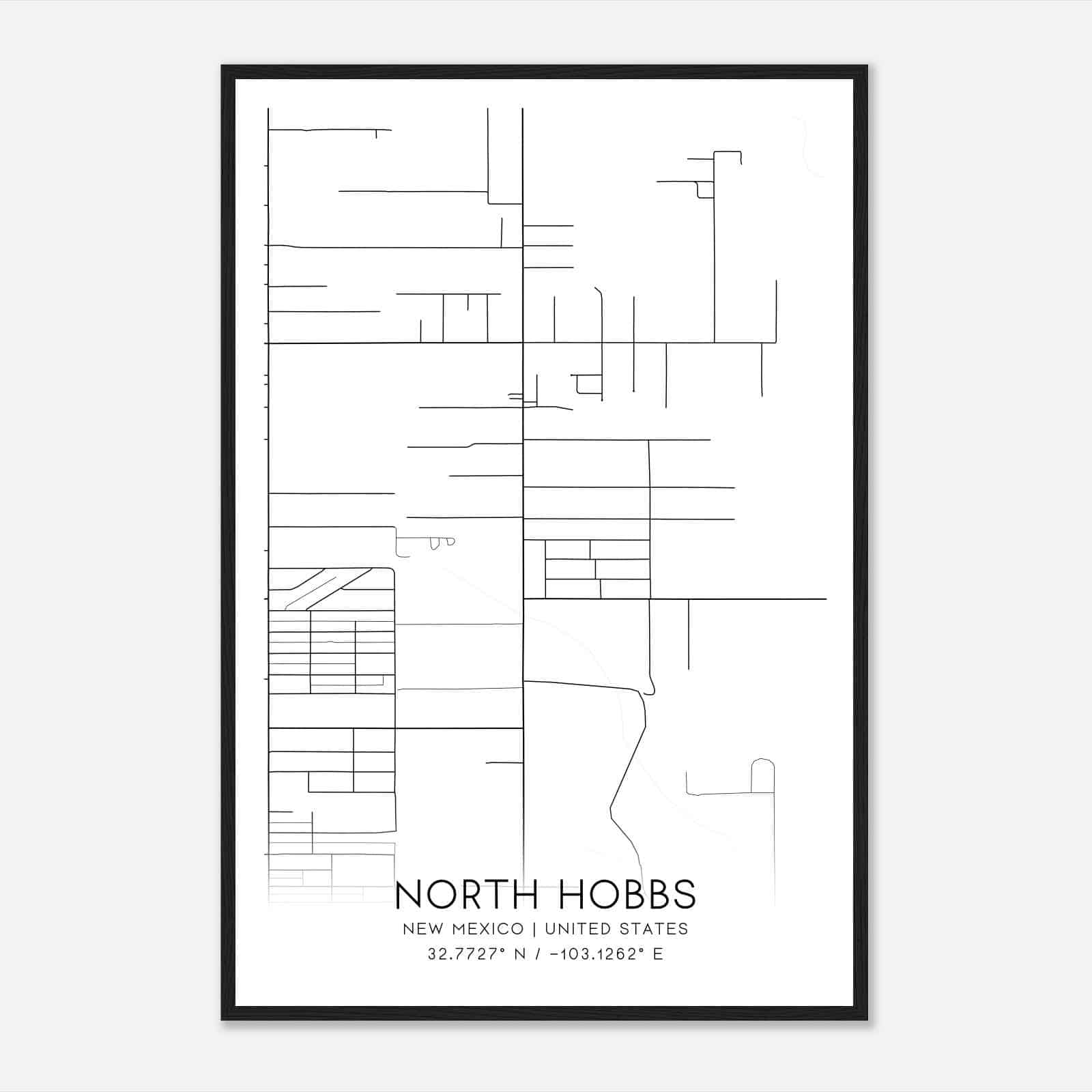 North Hobbs New Mexico Map Poster, Modern Home Decor Wall Art Print