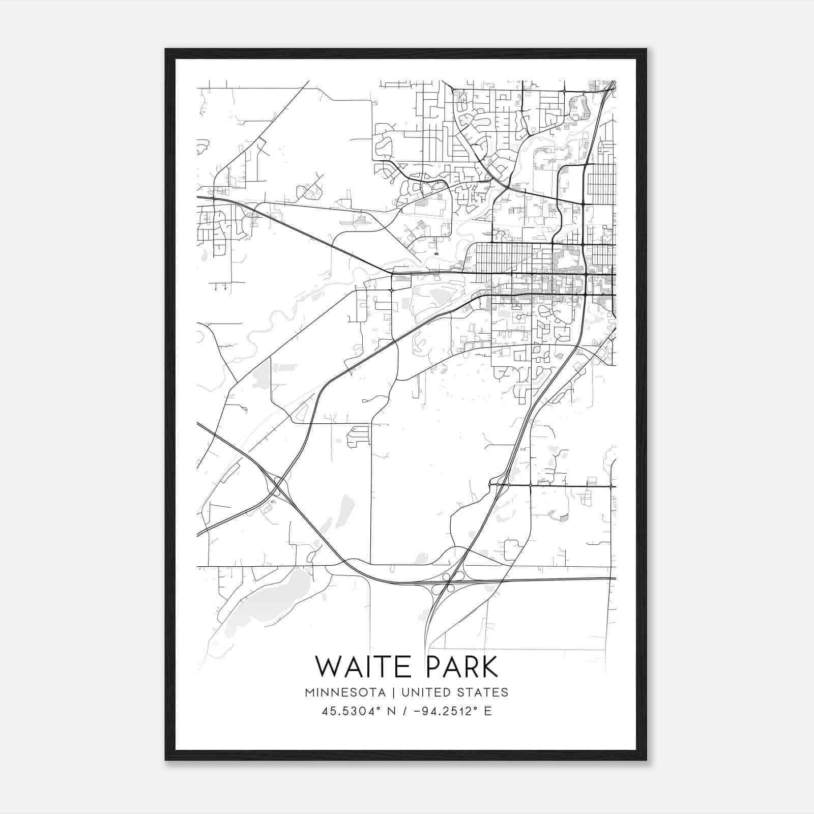Waite Park Minnesota Map Poster, Modern Home Decor Wall Art Print