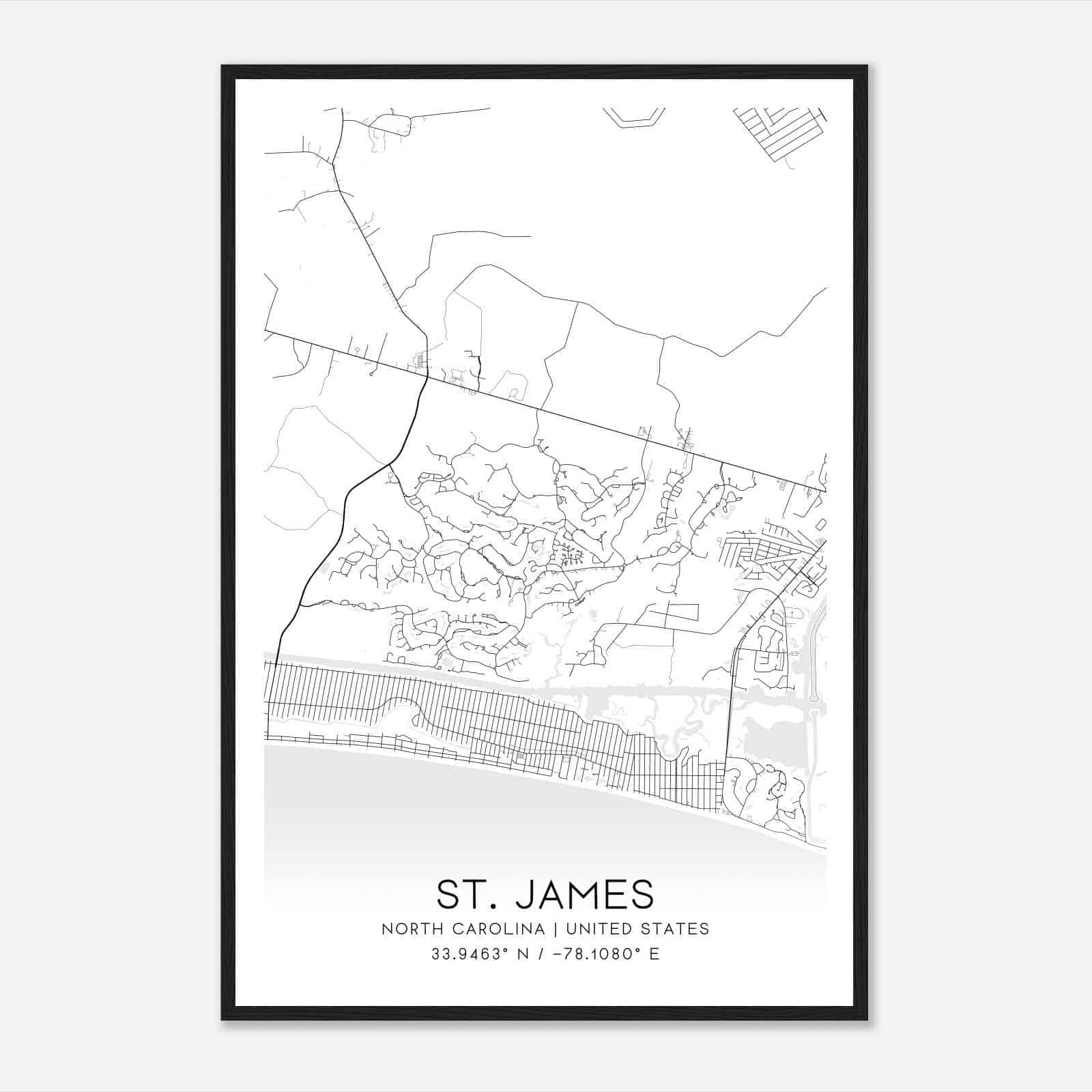St. James North Carolina Map Poster, Modern Home Decor Wall Art Print