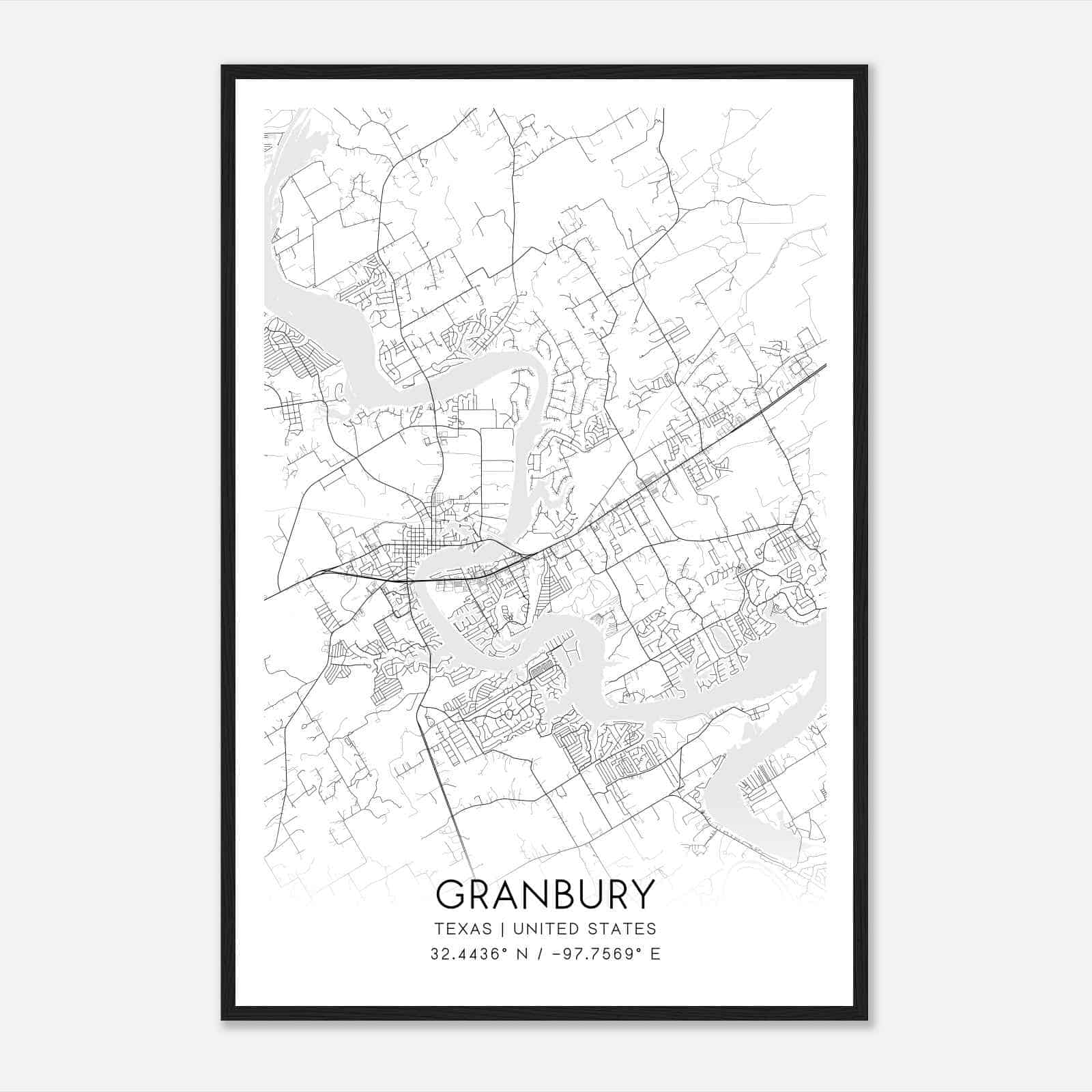Granbury Texas Map Poster, Modern Home Decor Wall Art Print