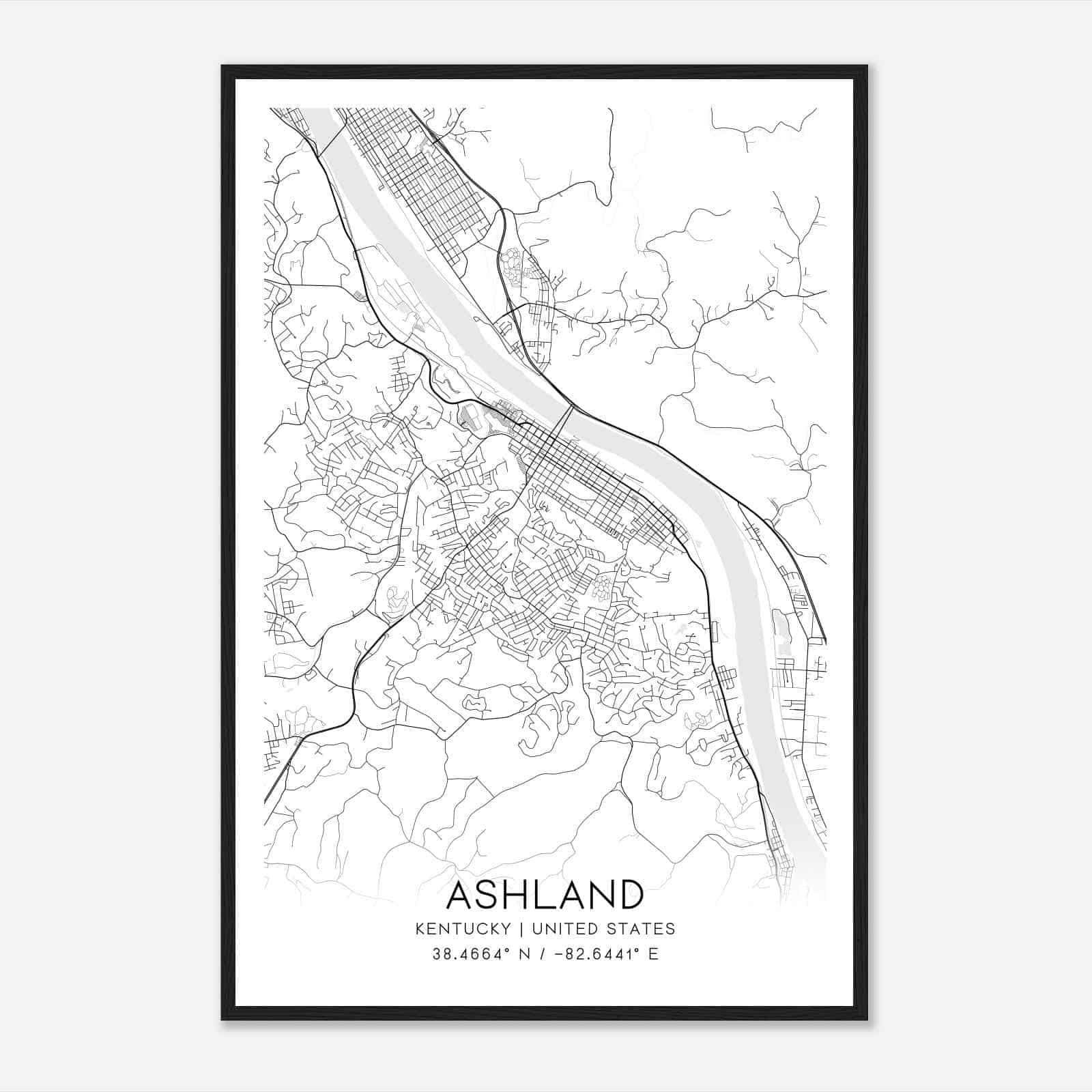 Ashland Kentucky Map Poster, Modern Home Decor Wall Art Print