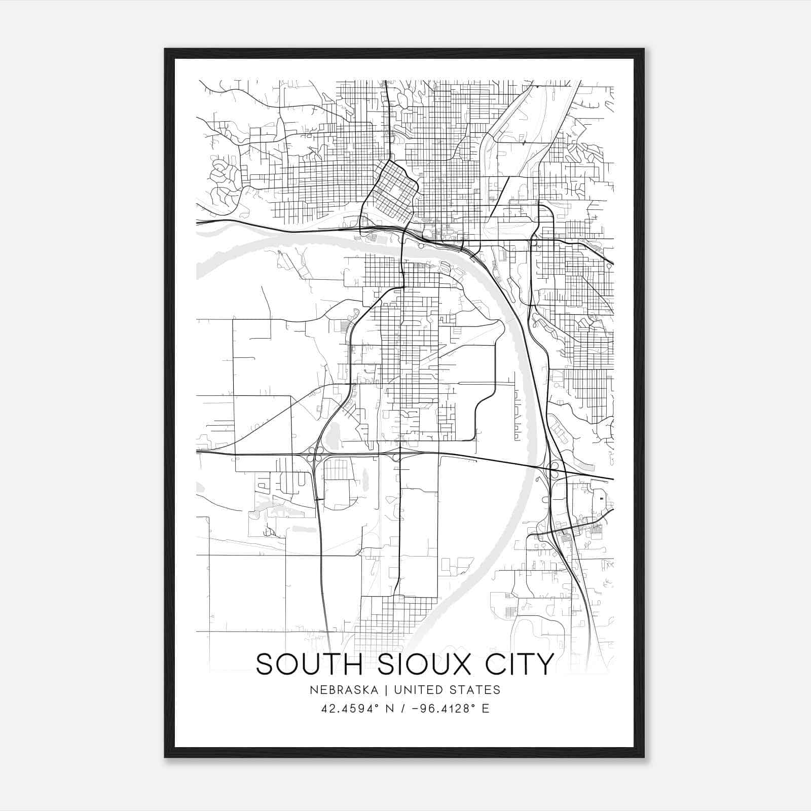 South Sioux City Nebraska Map Poster, Modern Home Decor Wall Art Print
