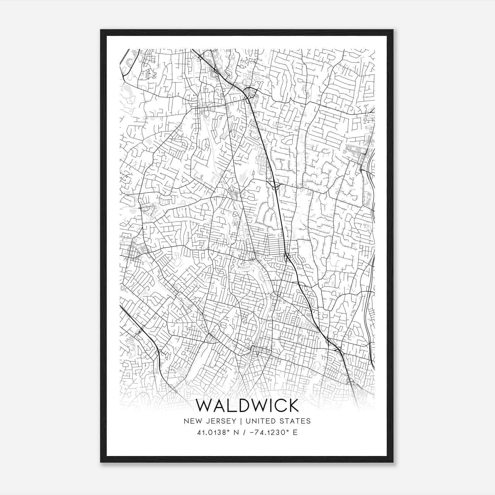 Waldwick New Jersey Map Poster, Modern Home Decor Wall Art Print
