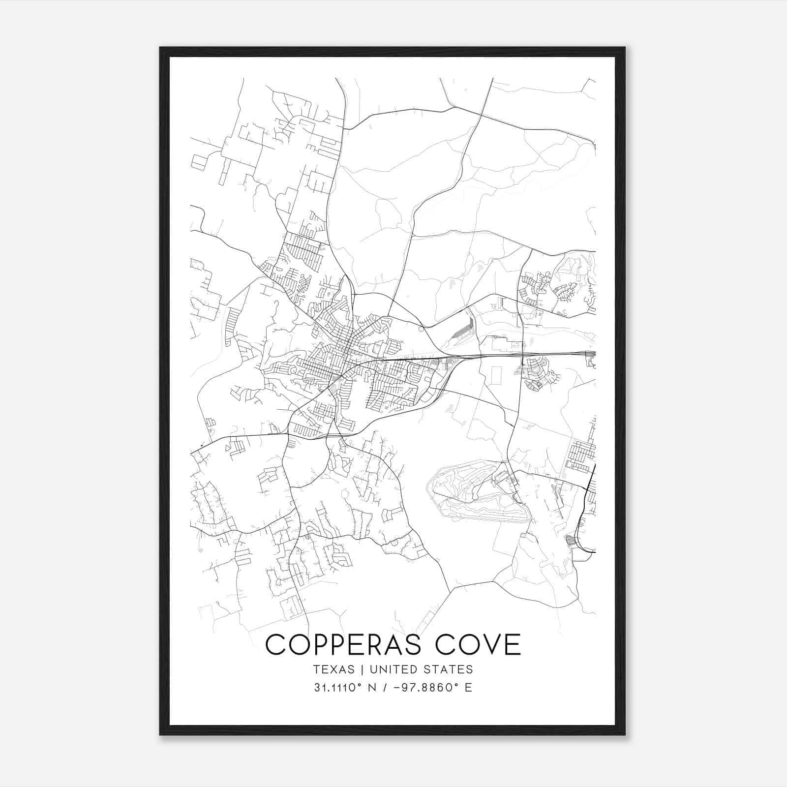 Copperas Cove Texas Map Poster, Modern Home Decor Wall Art Print