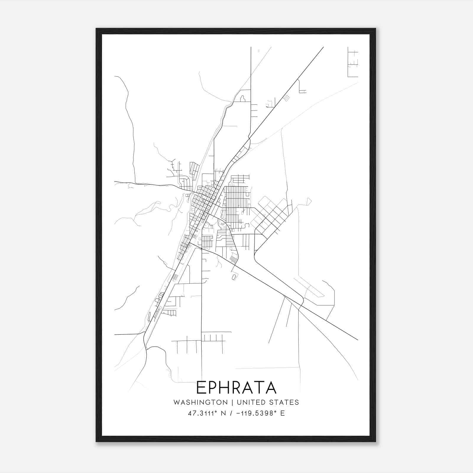 Ephrata Washington Map Poster, Modern Home Decor Wall Art Print