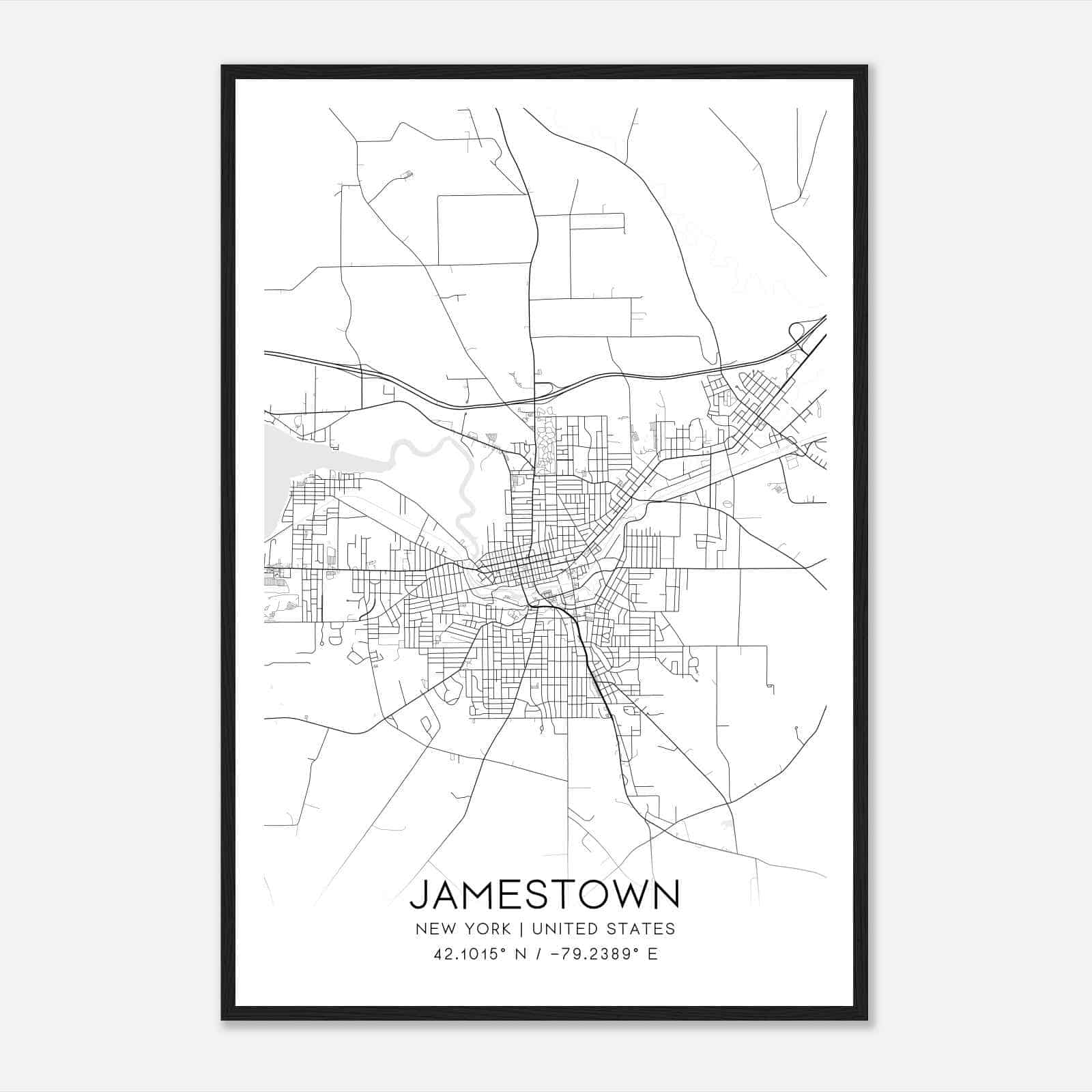 Jamestown New York Map Poster, Modern Home Decor Wall Art Print