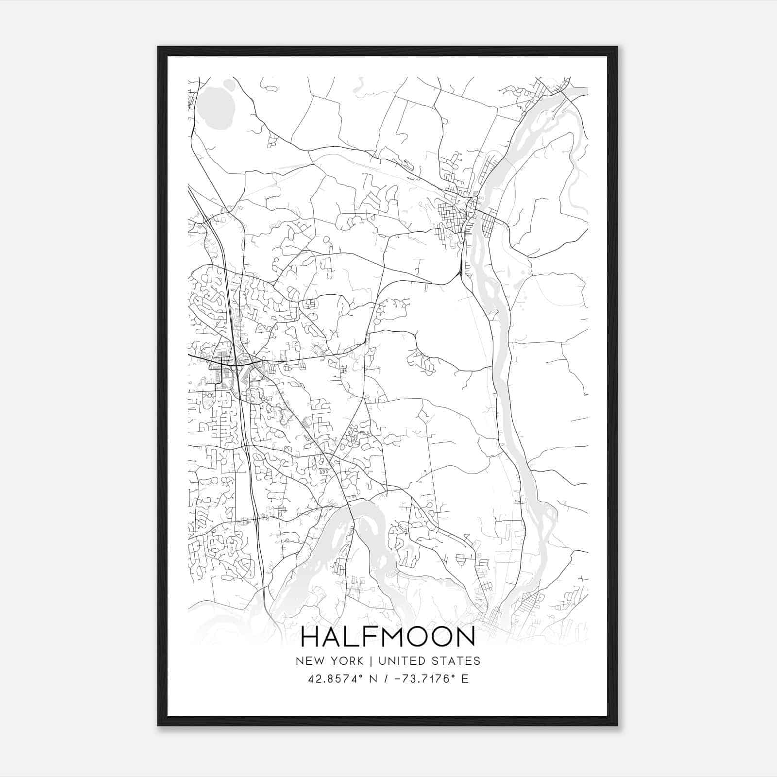 Halfmoon New York Map Poster, Modern Home Decor Wall Art Print