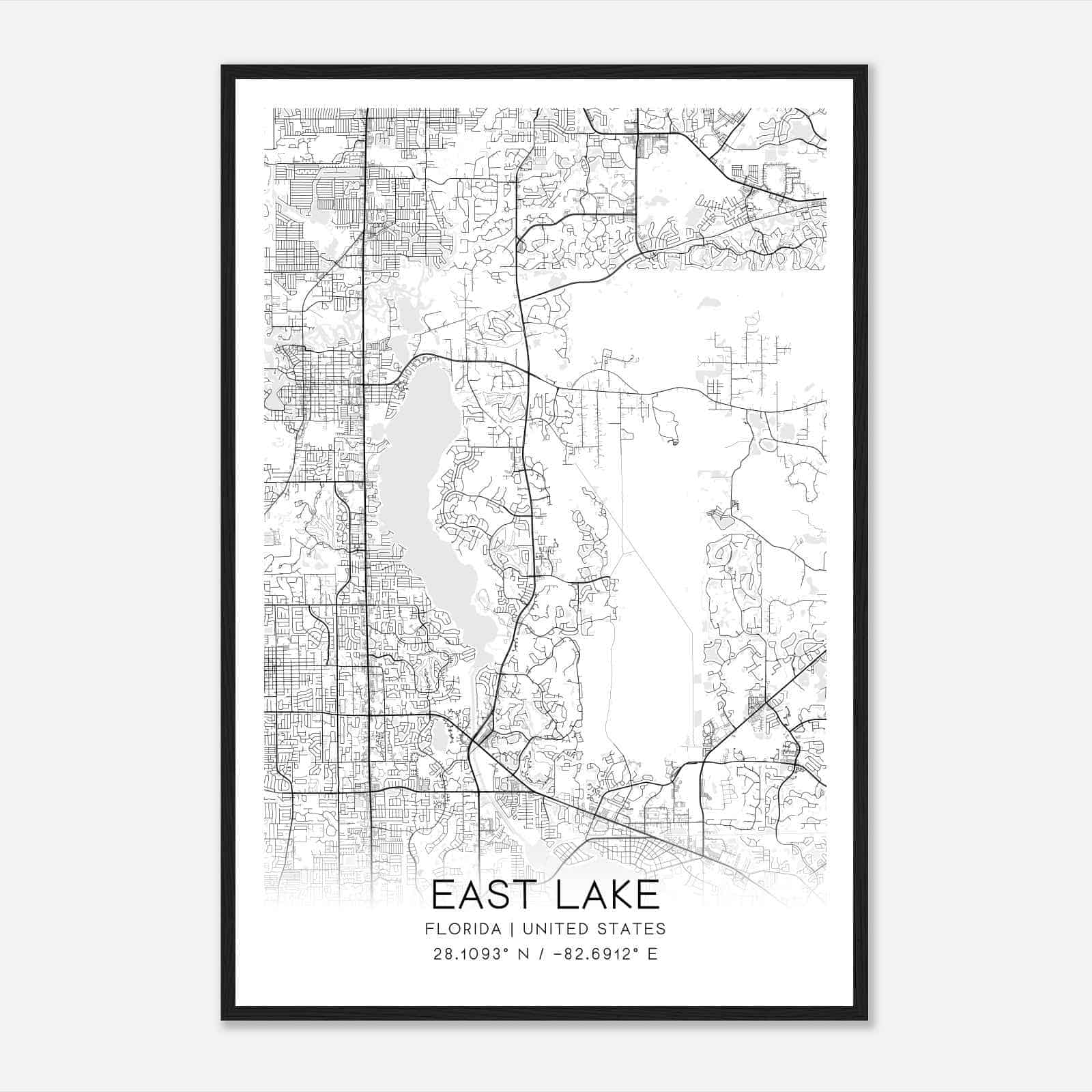 East Lake Florida Map Poster, Modern Home Decor Wall Art Print