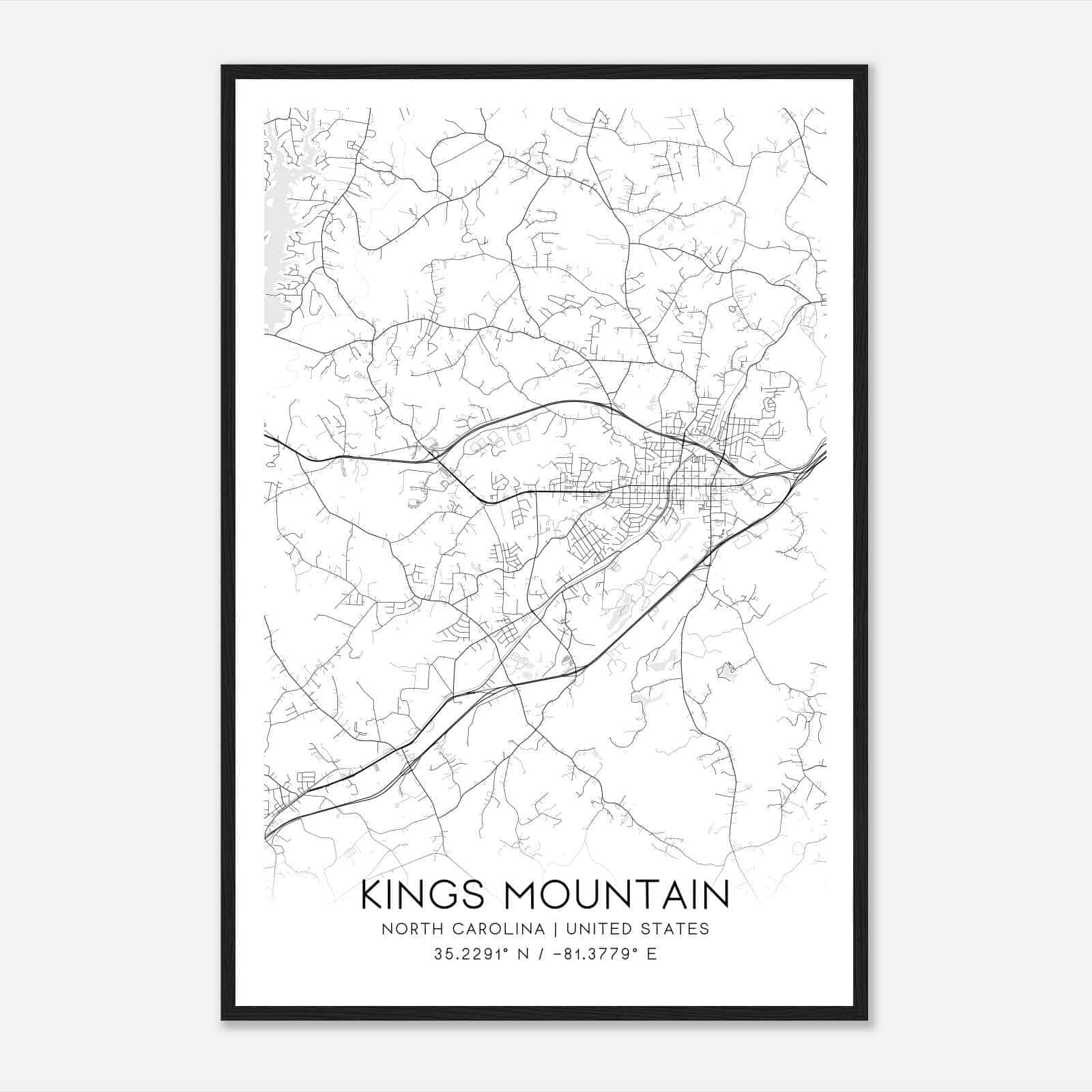 Kings Mountain North Carolina Map Poster, Modern Home Decor Wall Art Print