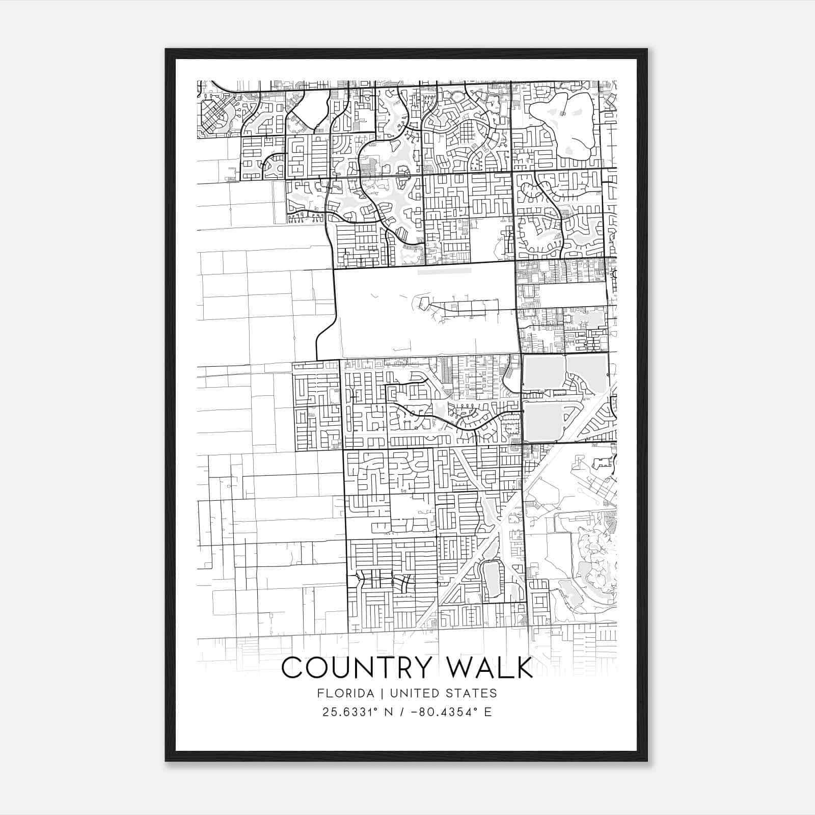 Country Walk Florida Map Poster, Modern Home Decor Wall Art Print