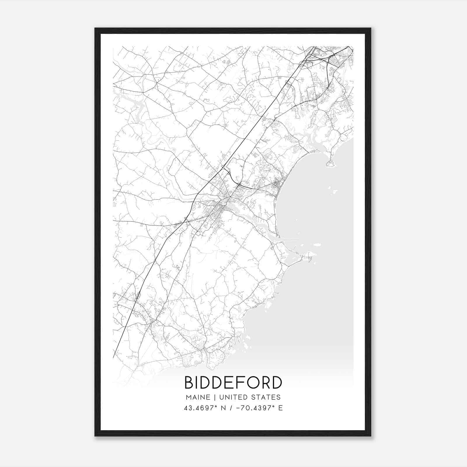 Biddeford Maine Map Poster, Modern Home Decor Wall Art Print
